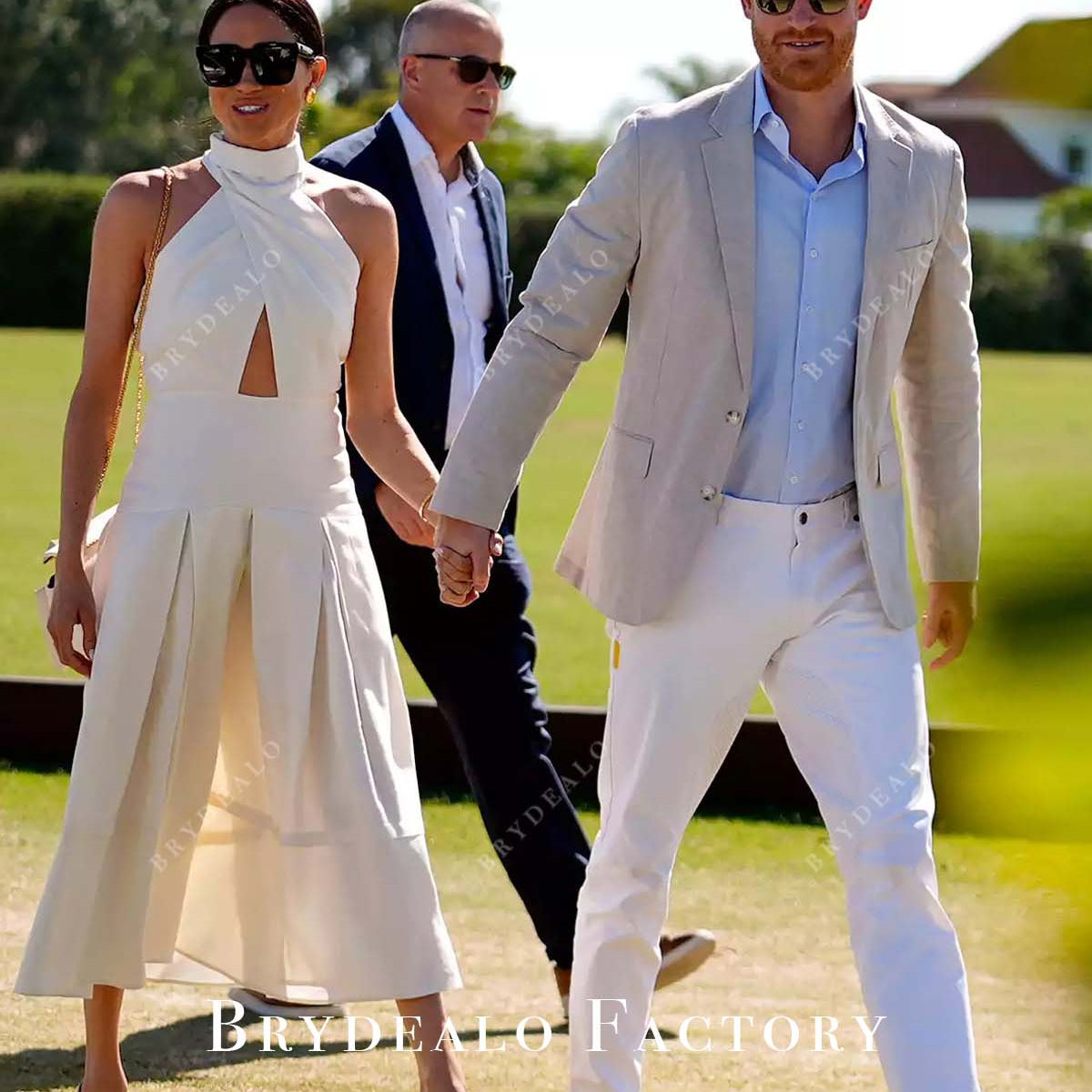 Meghan Markle White Halter Tea Length 2024 Polo Tournament Dress