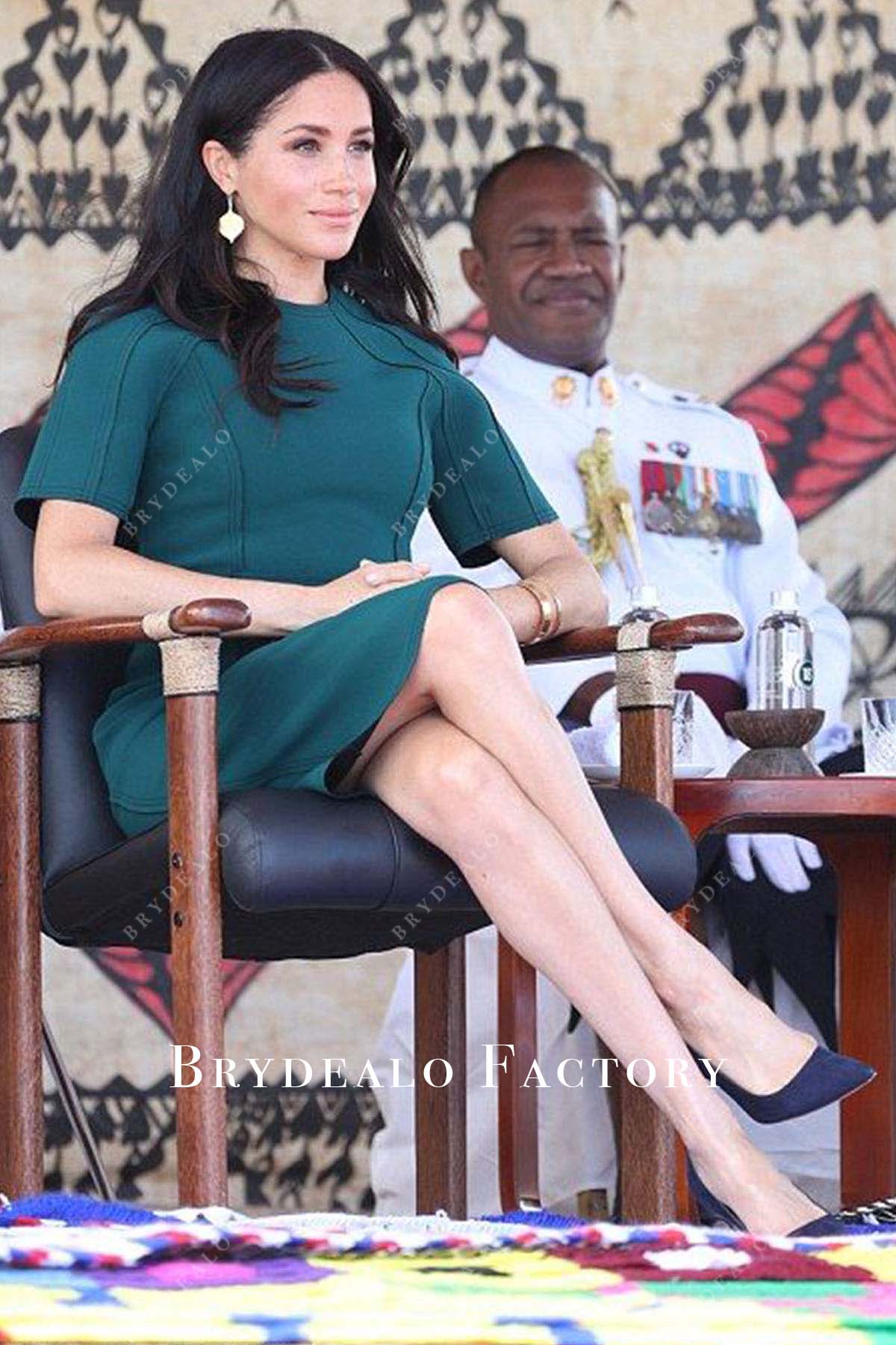 Meghan Markle knee length dress Nadi Airport 2018 