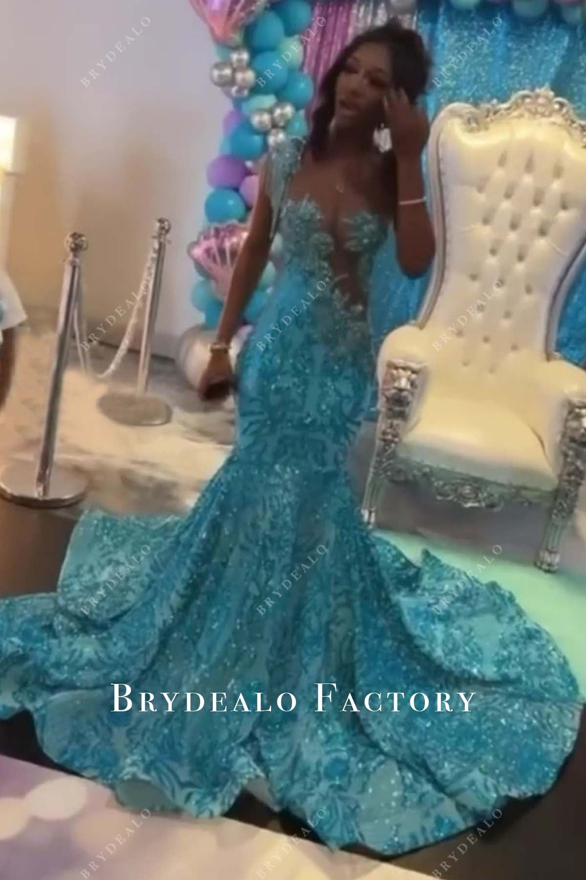 unique sequin mermaid long train prom dress