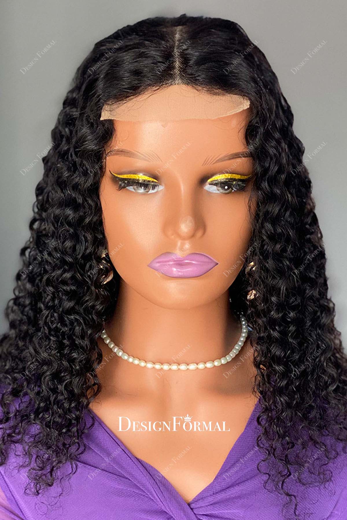 middle-part human hair wig