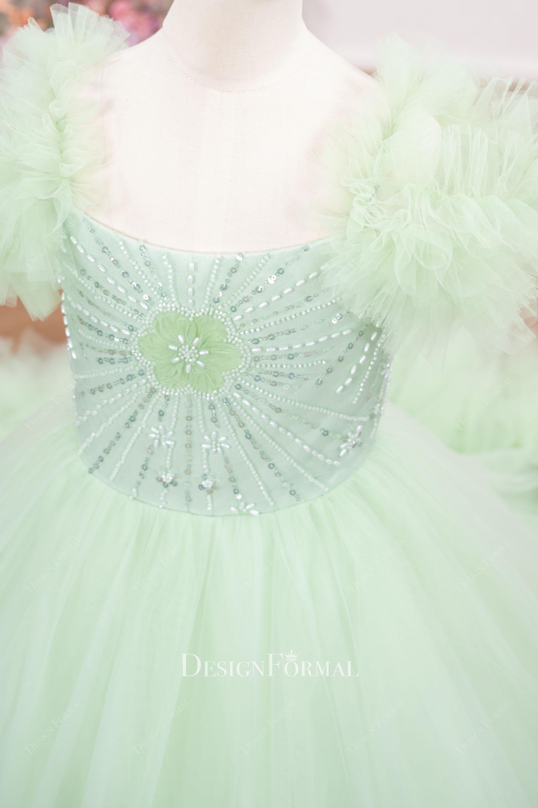 mint beaded bodice pageant dress