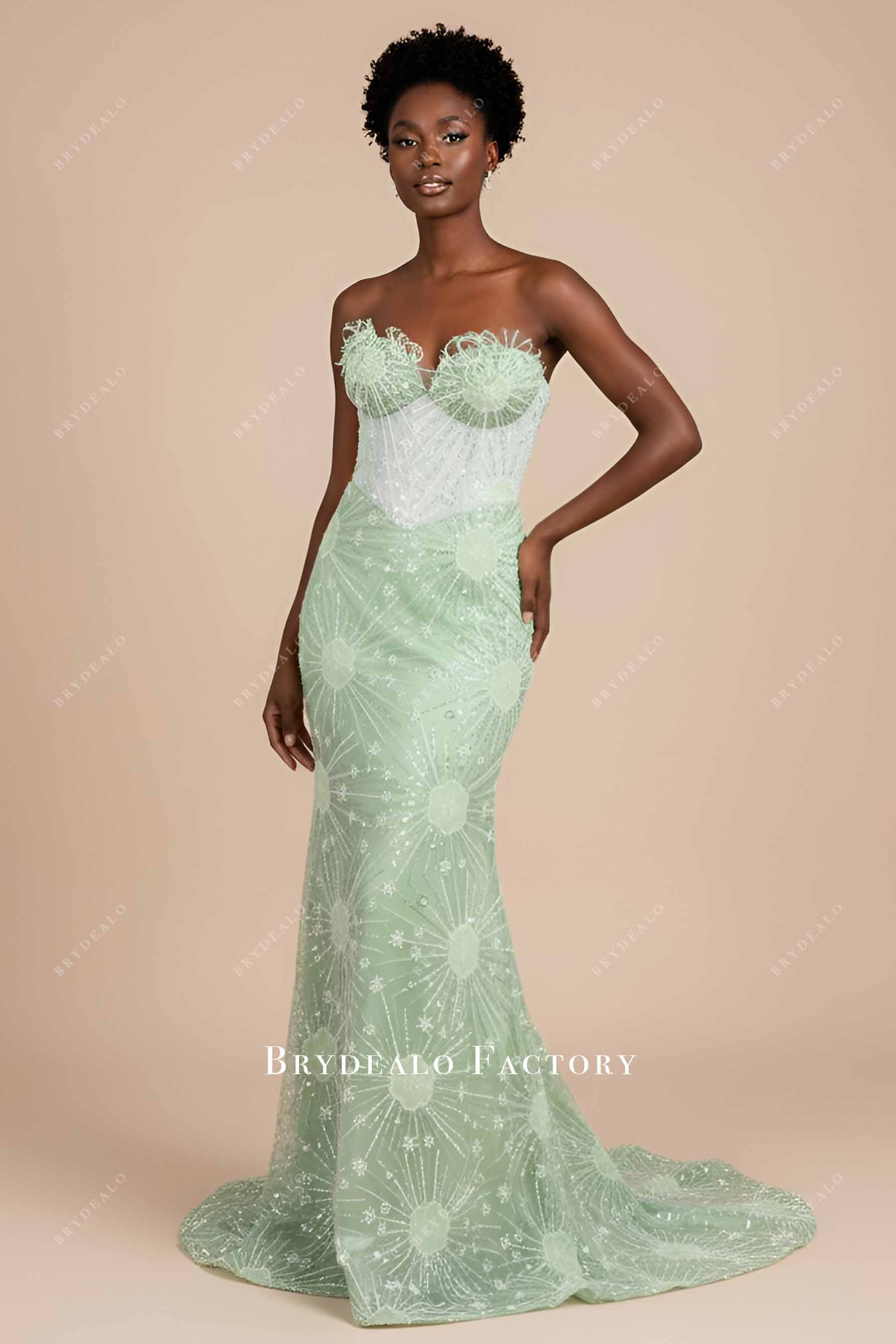 mint beaded mermaid prom dress