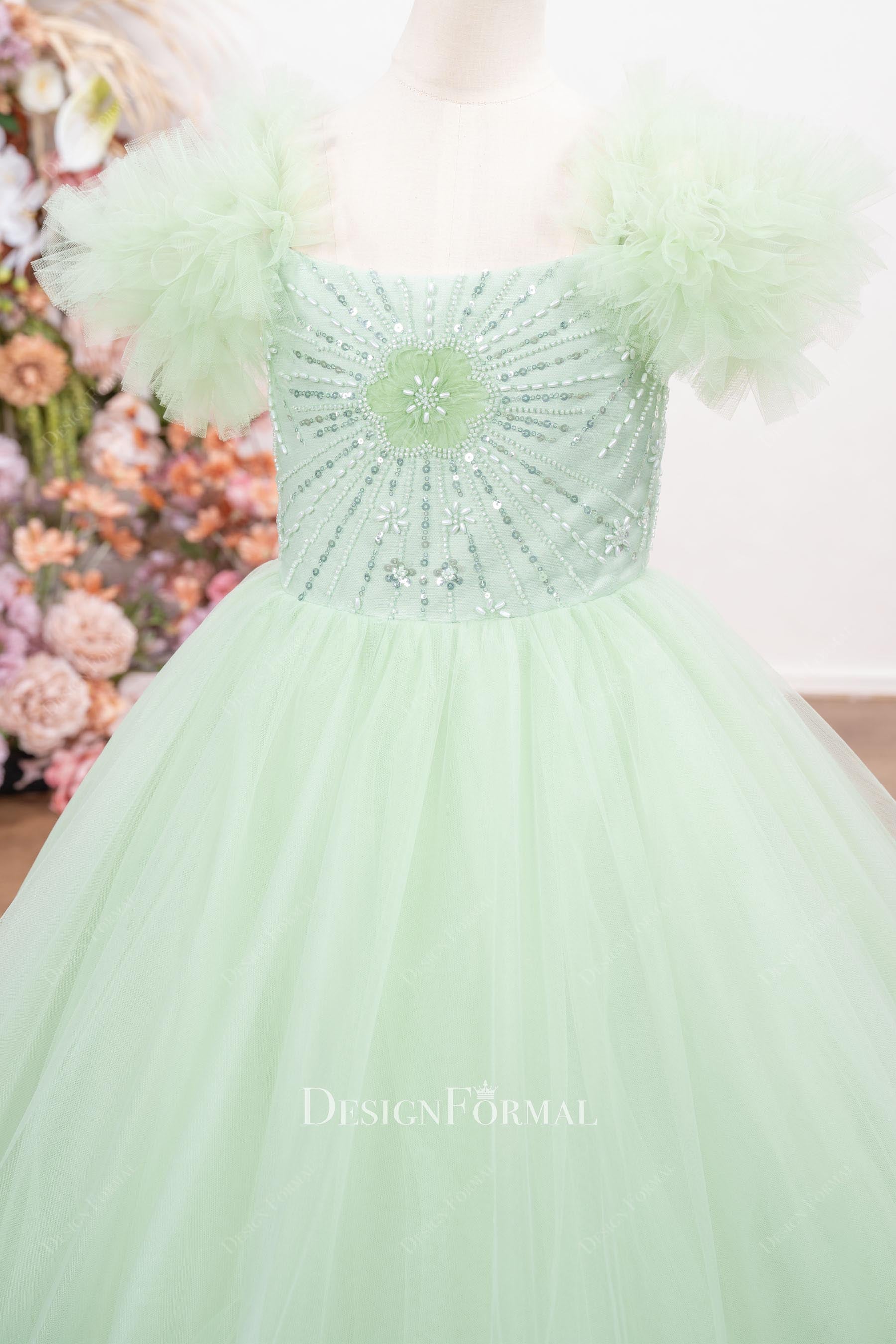 mint tulle square neck pageant dress