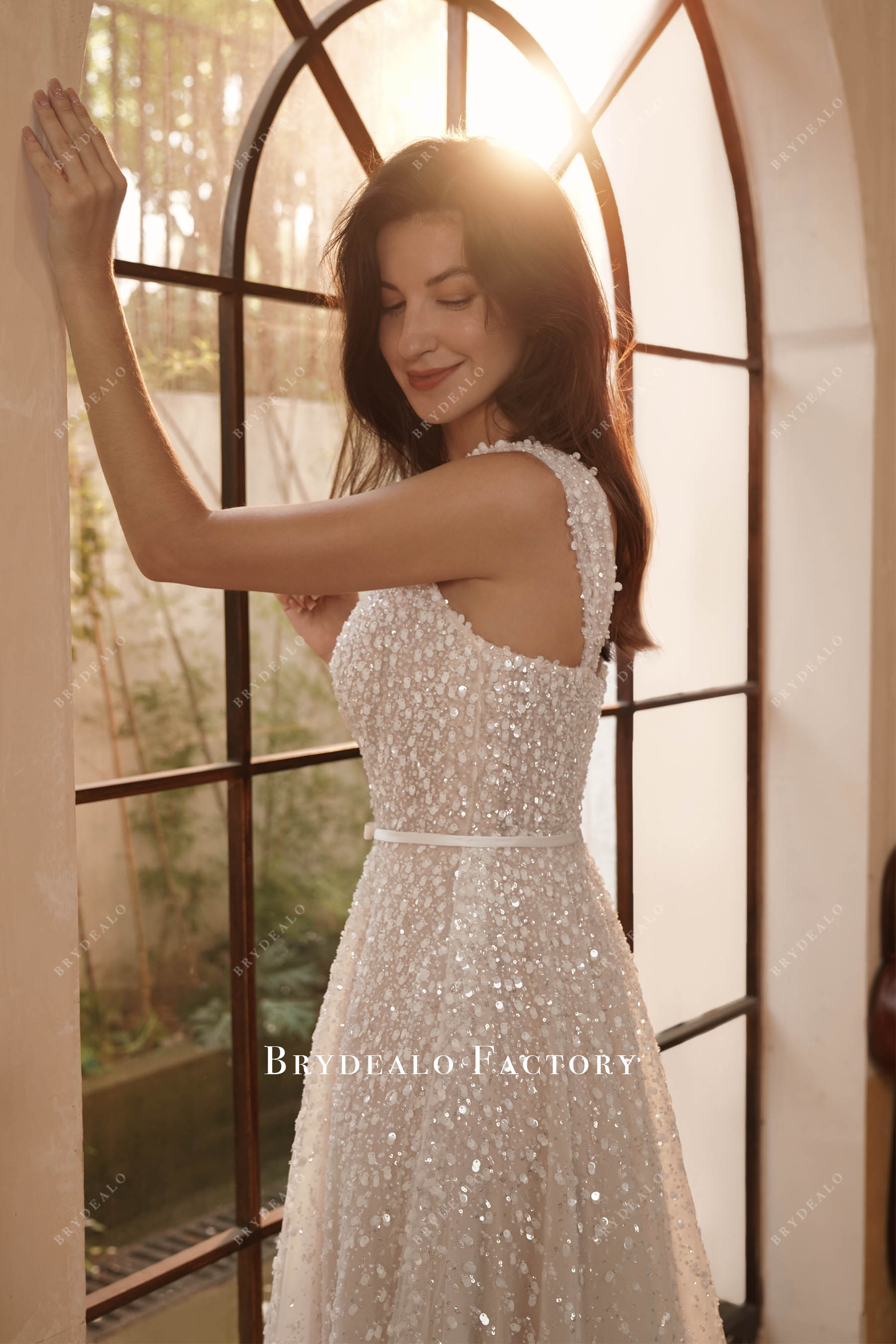 modern sparkly bridal dress