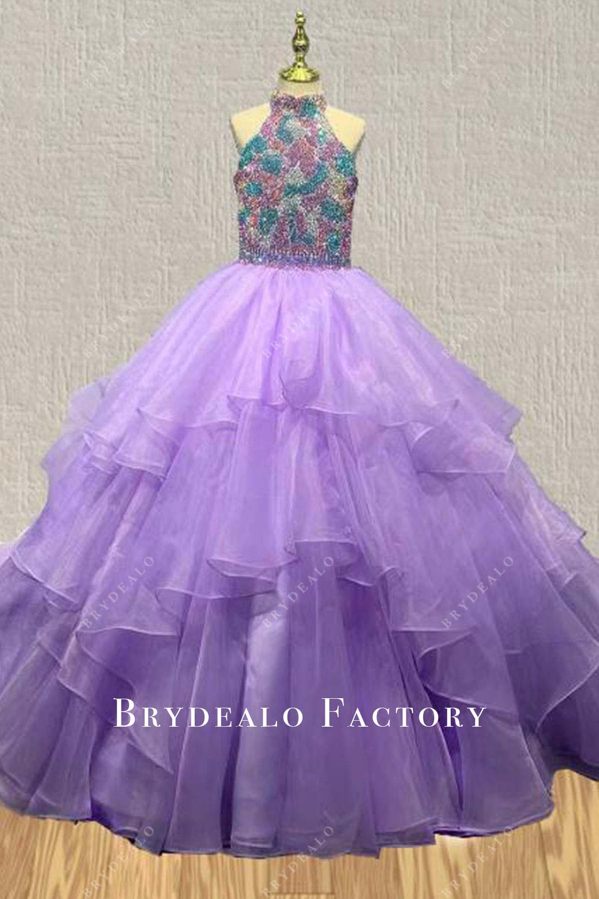 multi colored beaded lilac a line pageant dress