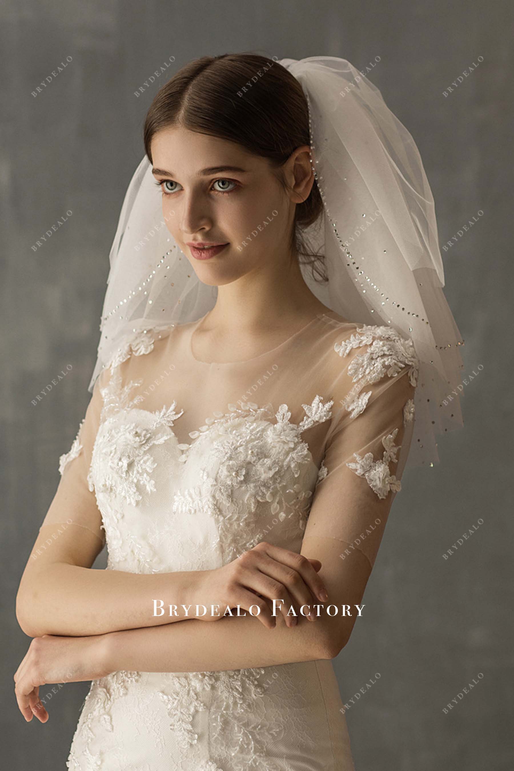 multi layered shoulder length bridal veil