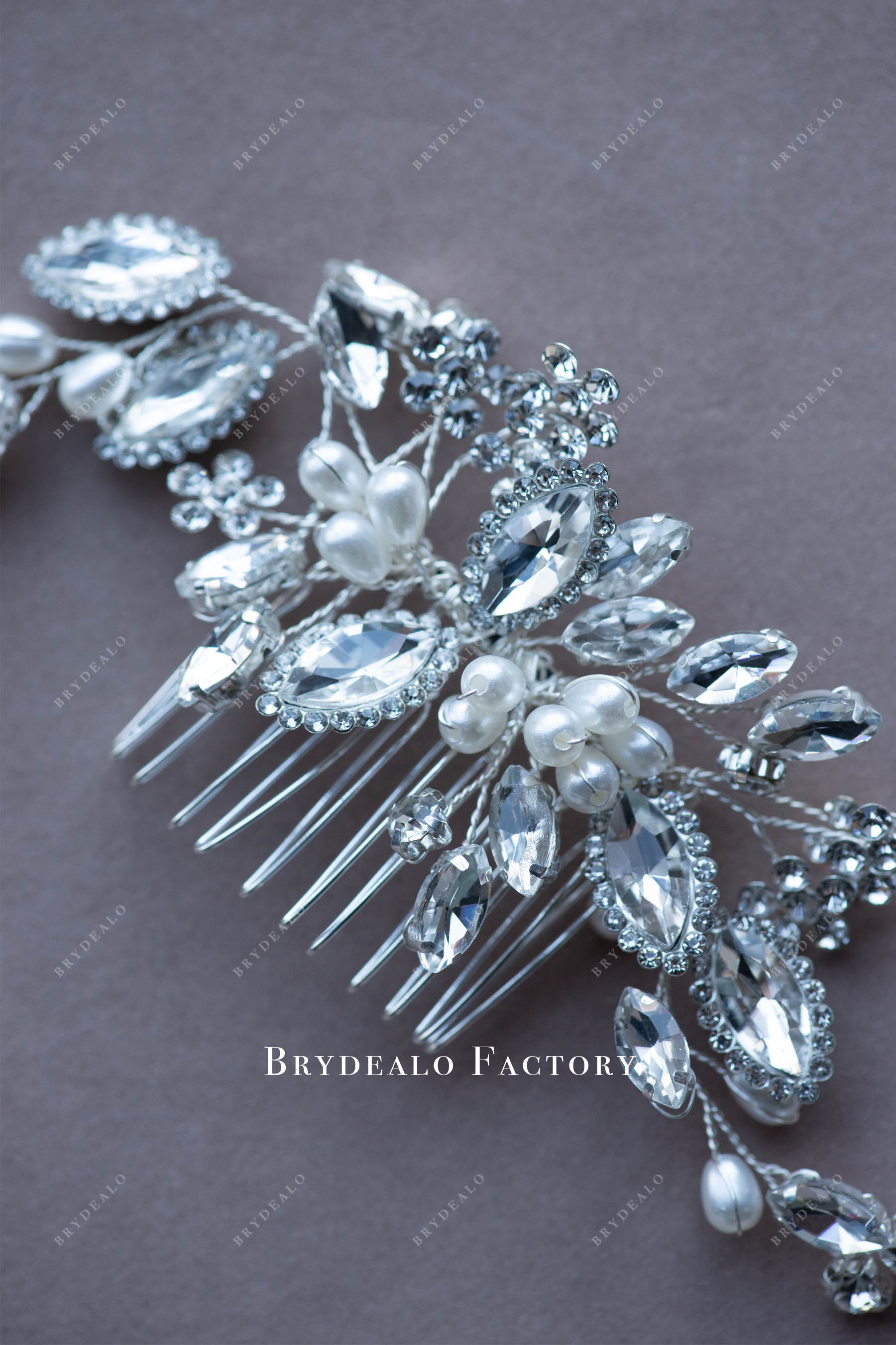 noble crystal encrusted silver comb