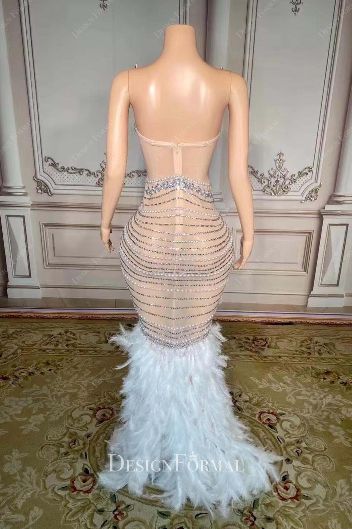 nude beige backless trumpet prom dress
