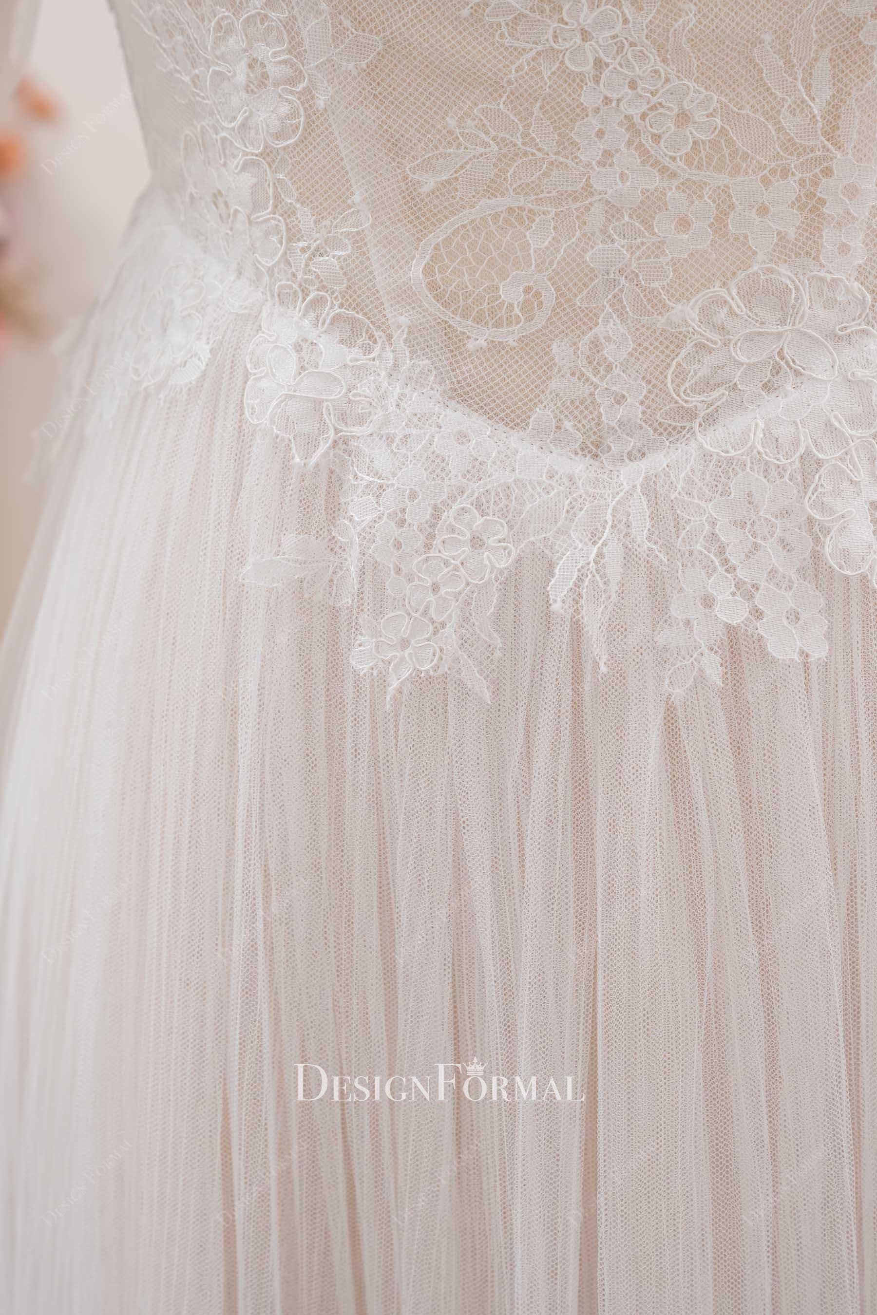 nude beige Basque waist train wedding dress 
