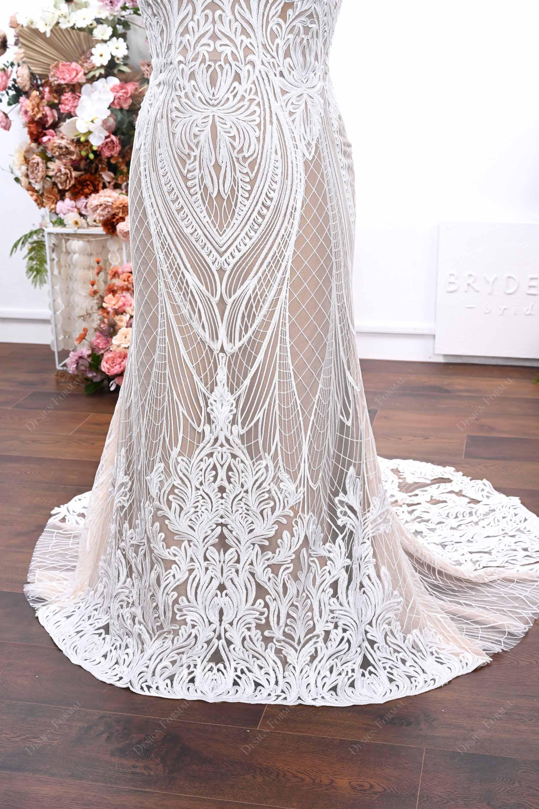 nude beige fit flare wedding dress