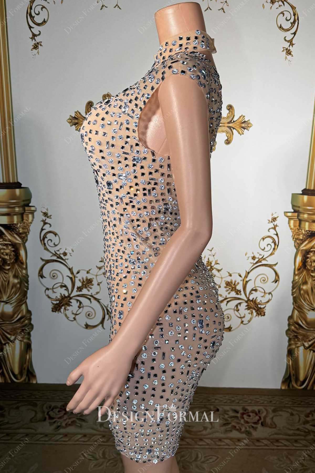 nude beige mini bodycon prom dress
