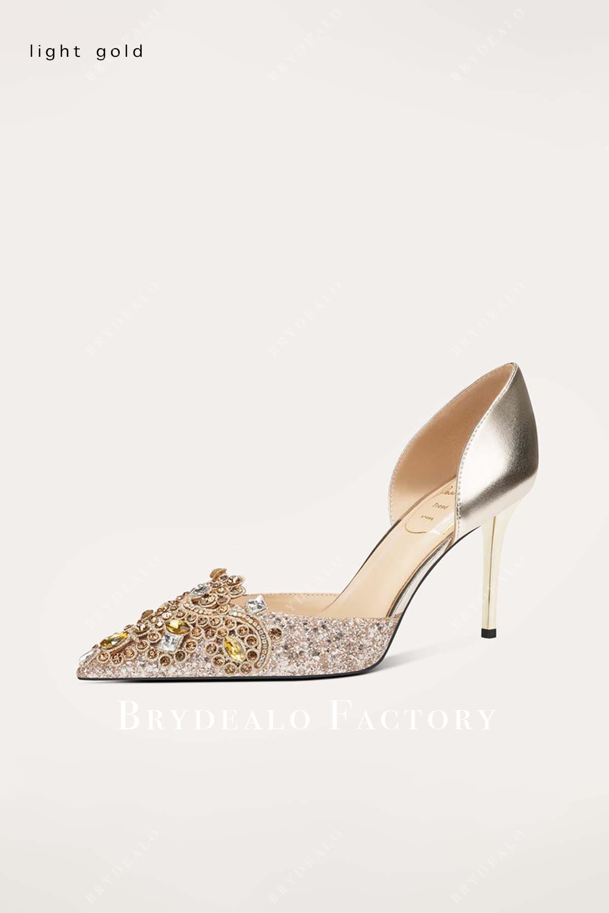 nude gold crystals wedding shoes