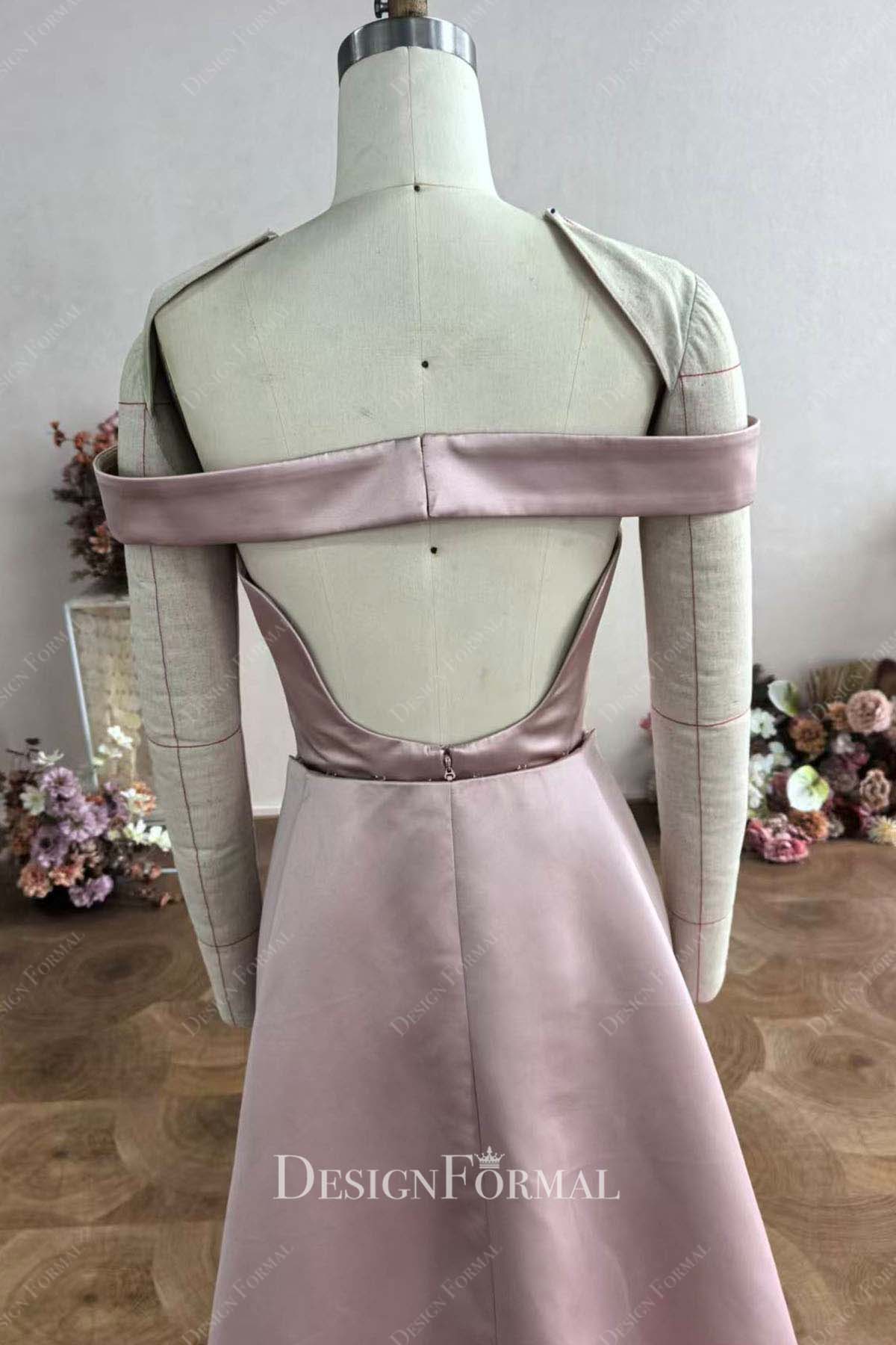 nude pink low back mother of bride dress