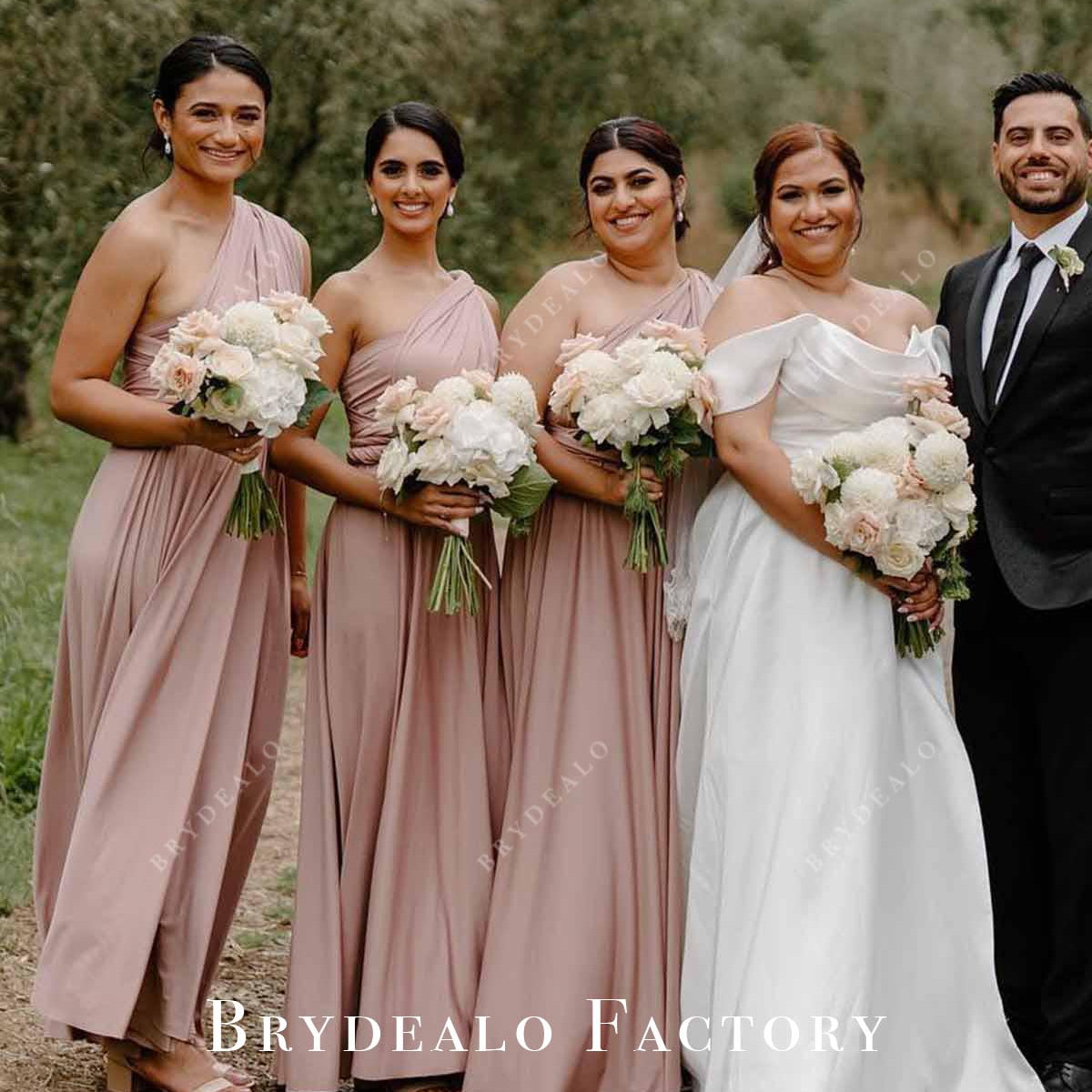 Nude Pink One Shoulder Pleated A-Line Bridesmaid Dress