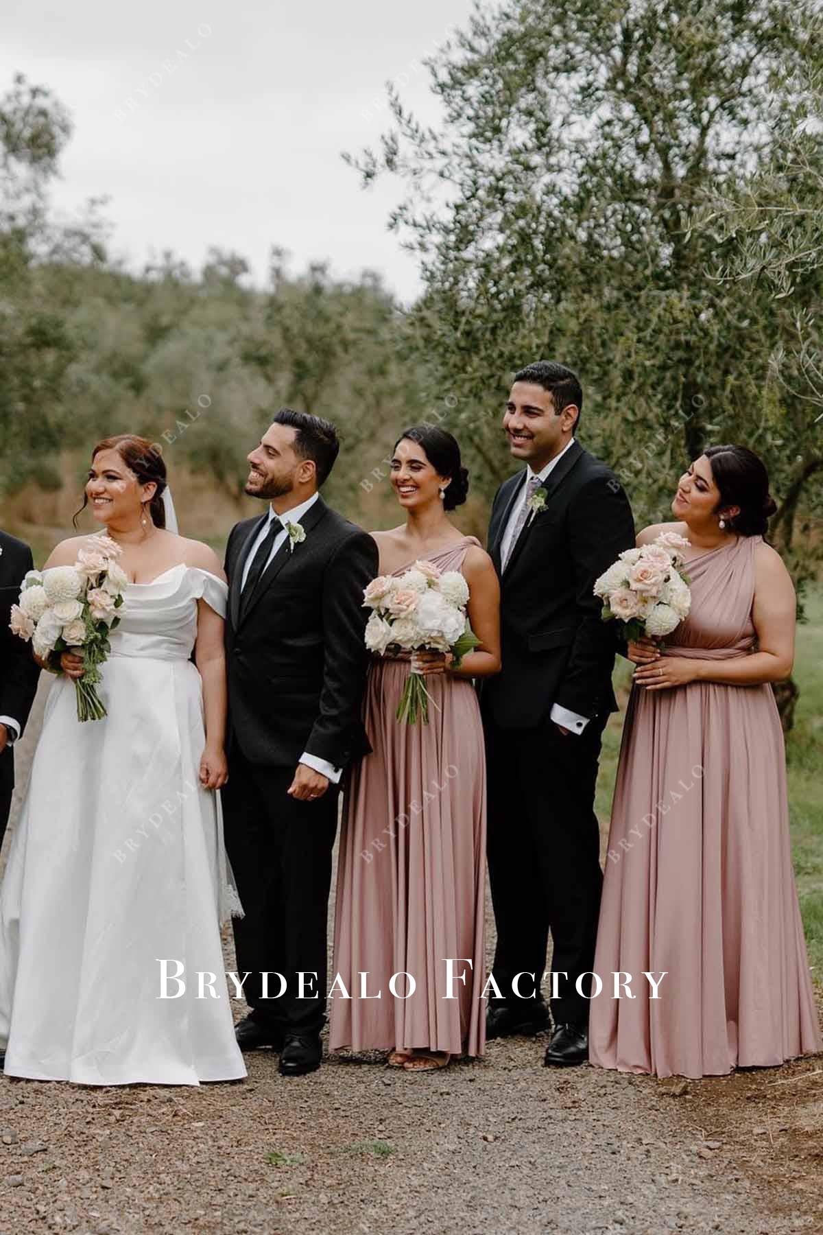 nude pink sleeveless bridesmaid dress