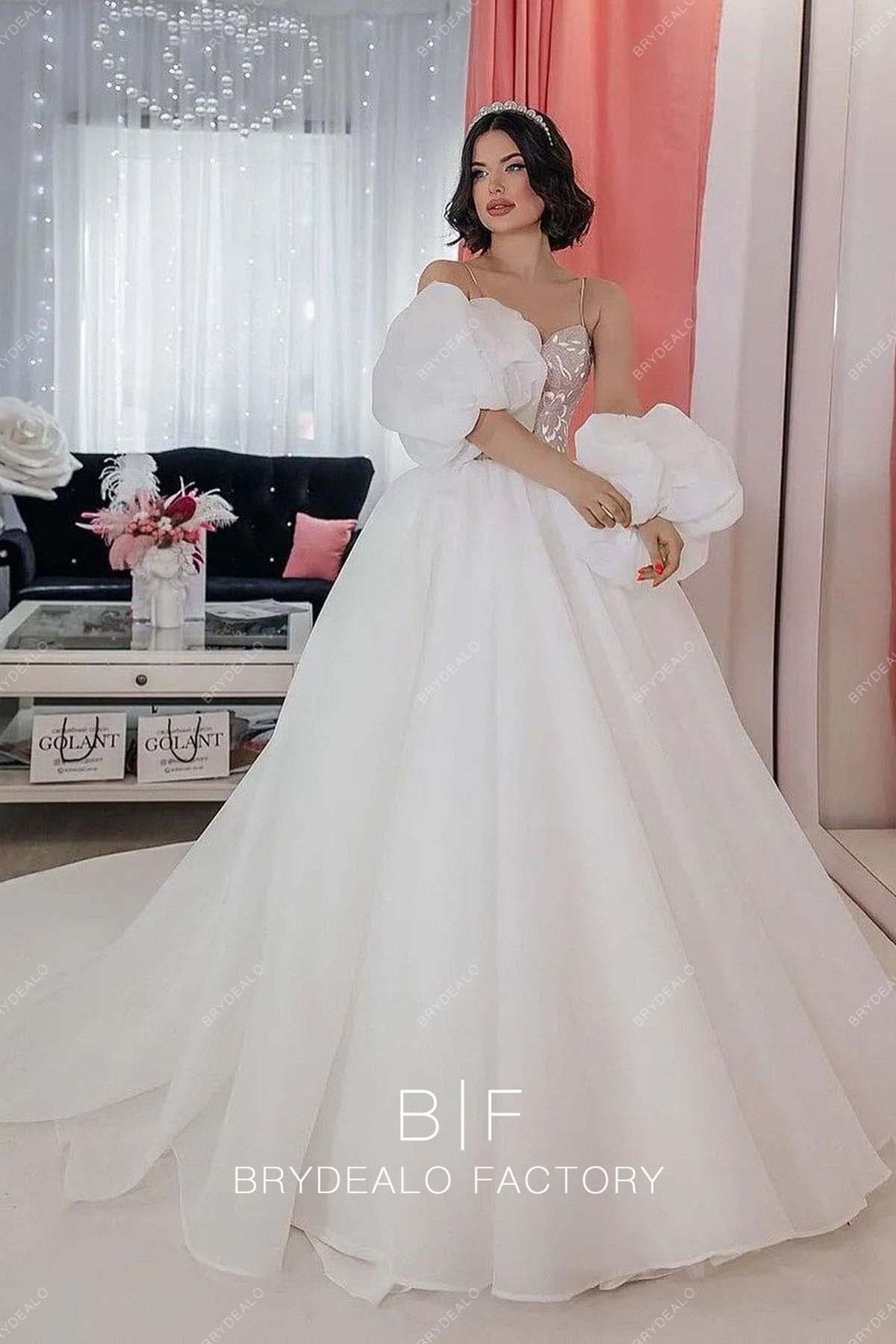 Removable Off Shoulder Puffy Sleeves Ball Gown Wedding Dress