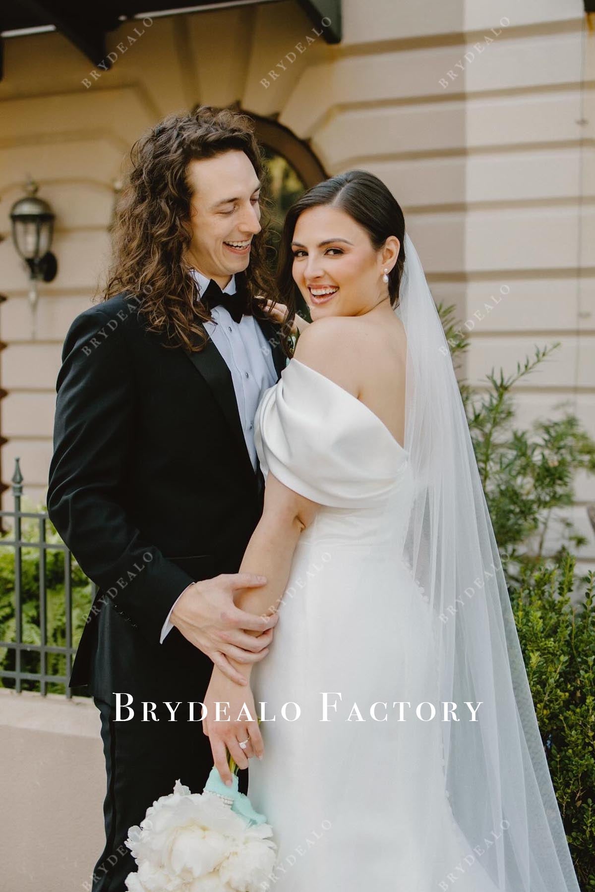 off shoulder drop sleeves wedding dress