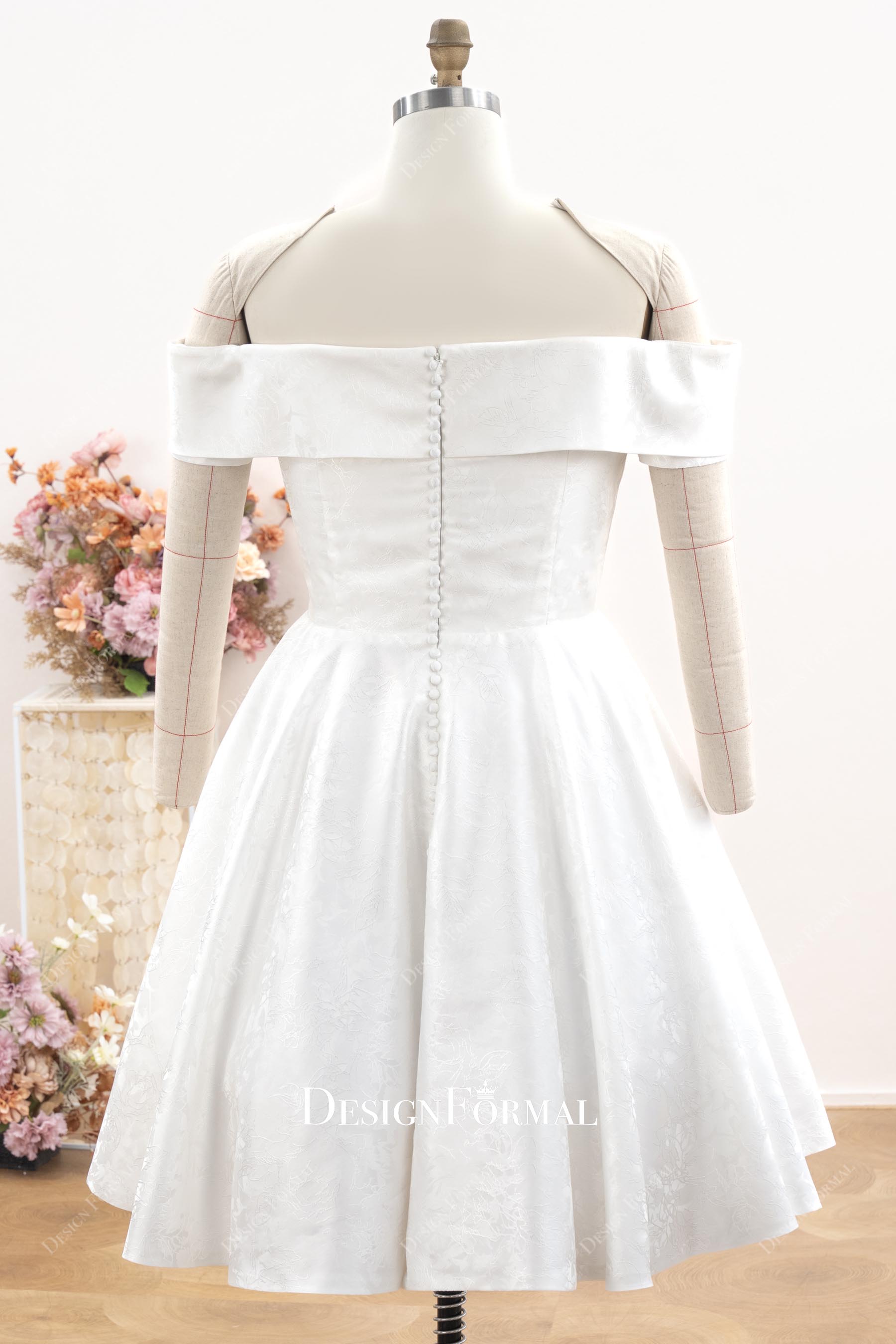 Off Shoulder Midi A-line Wedding Dress