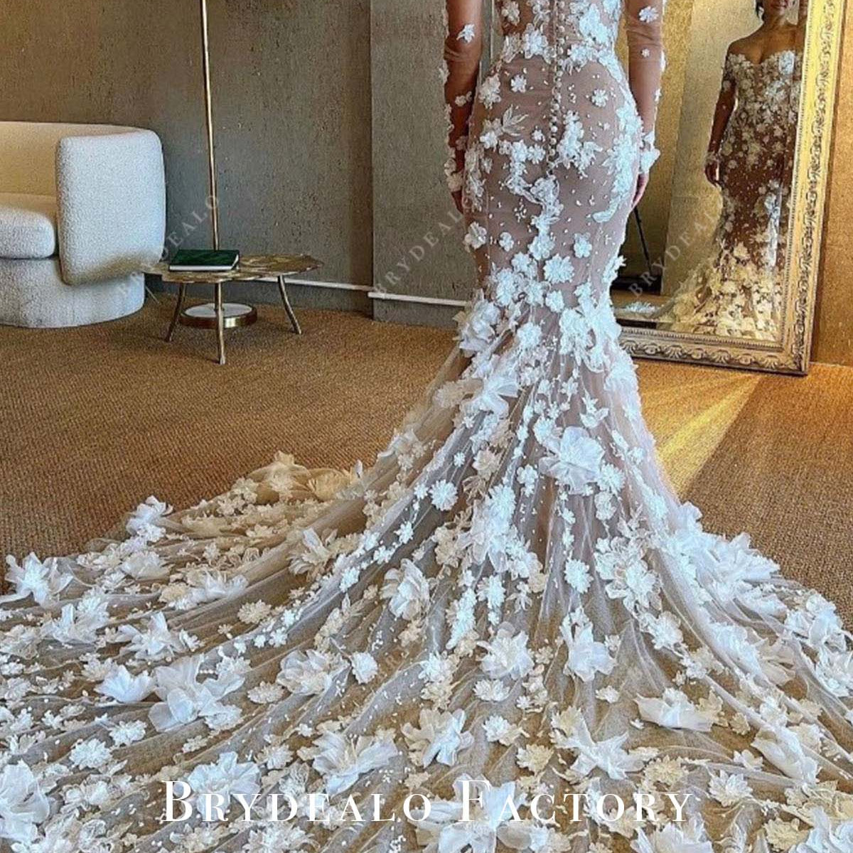 mermaid wedding dress beach Mermaid V-neck Strapless Sequined Lace Applique Floor-length Sleeveless Open Back Wedding Dress