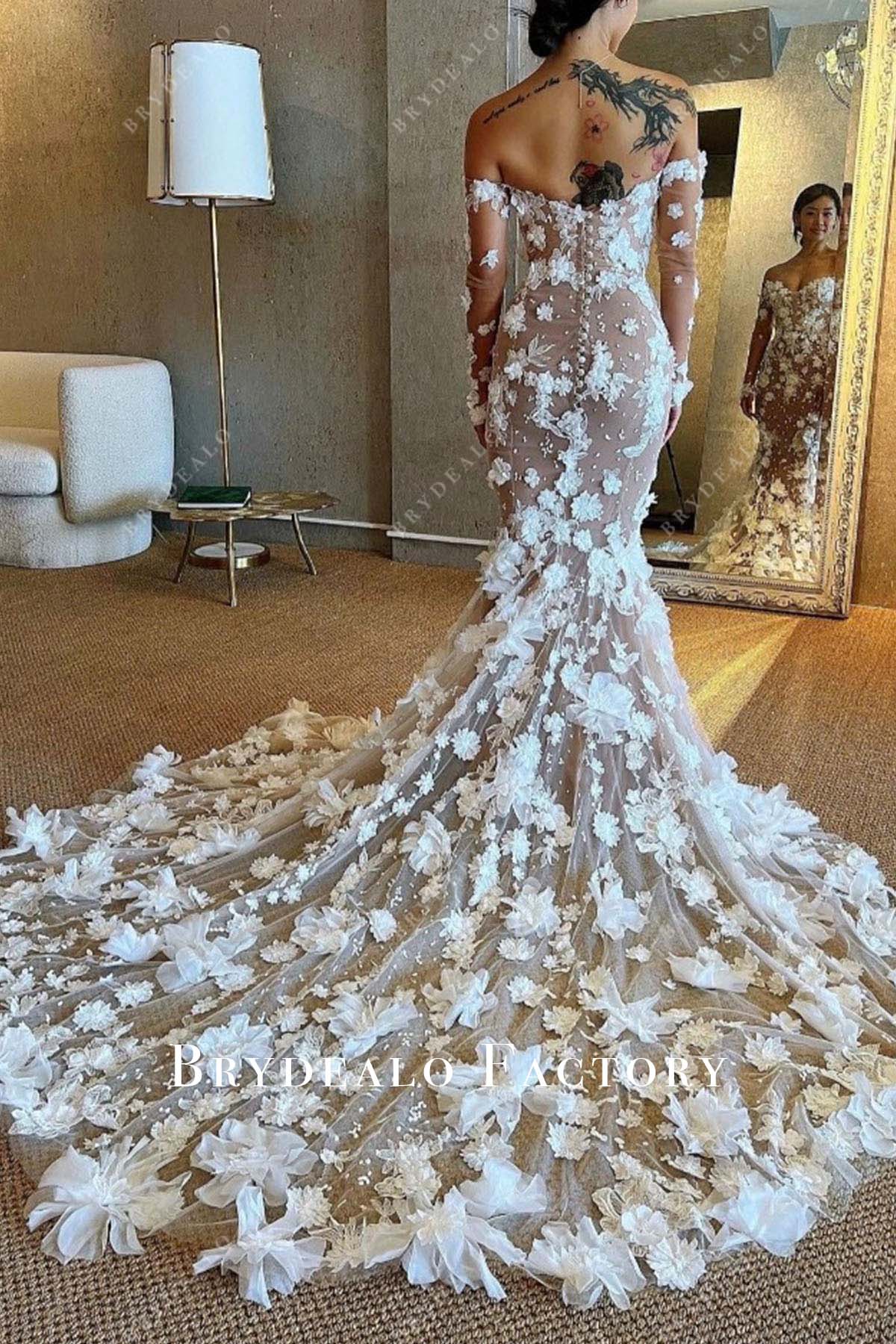 off shoulder lace mermaid wedding dress