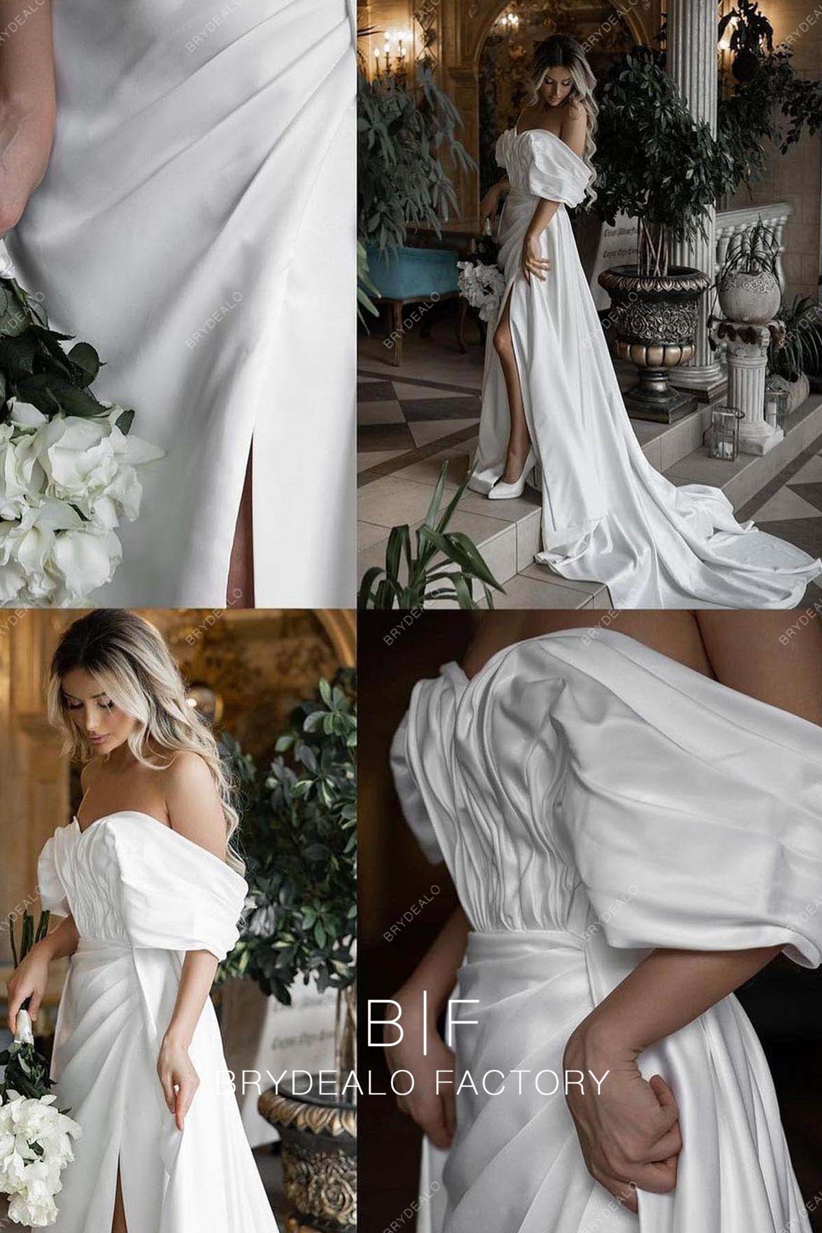off shoulder long white country bridal dress
