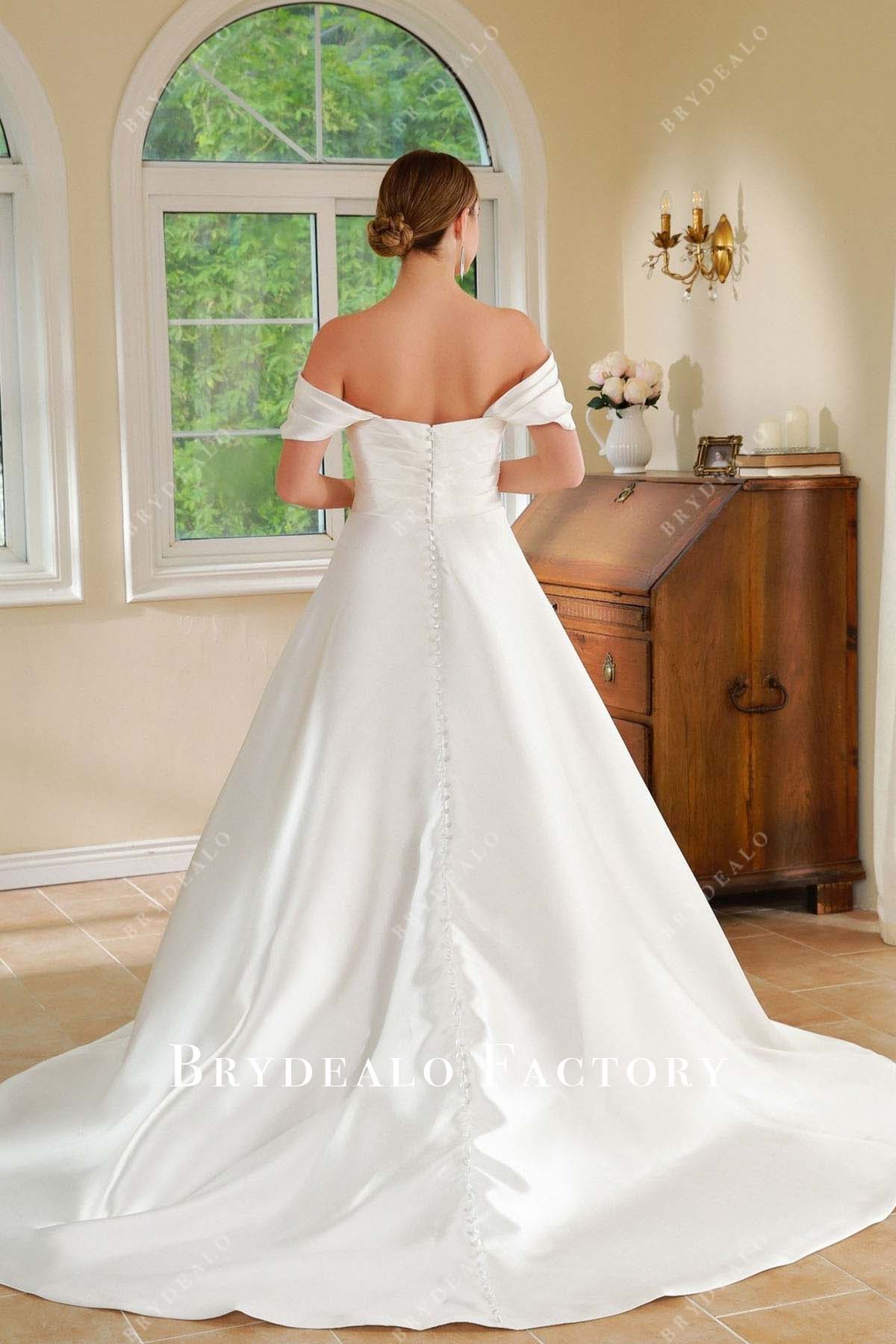 off shoulder long train wedding dress