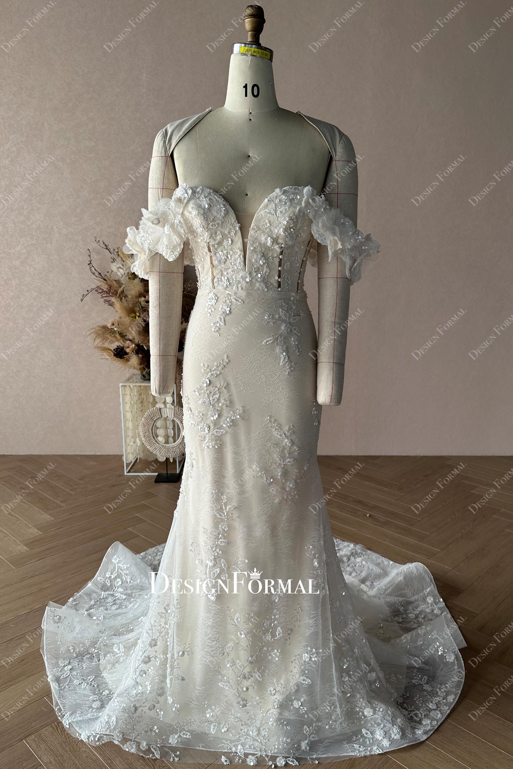 off shoulder mermaid designer wedding dress