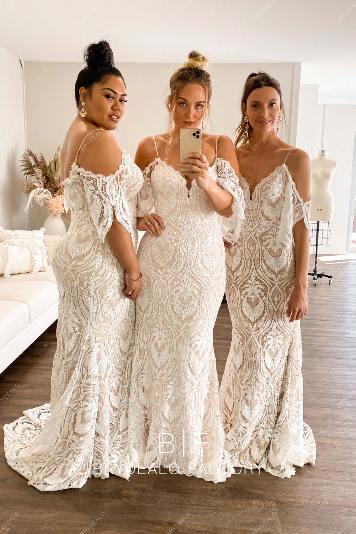 Designer Lace Cold Shoulder Mermaid Wedding Dresses