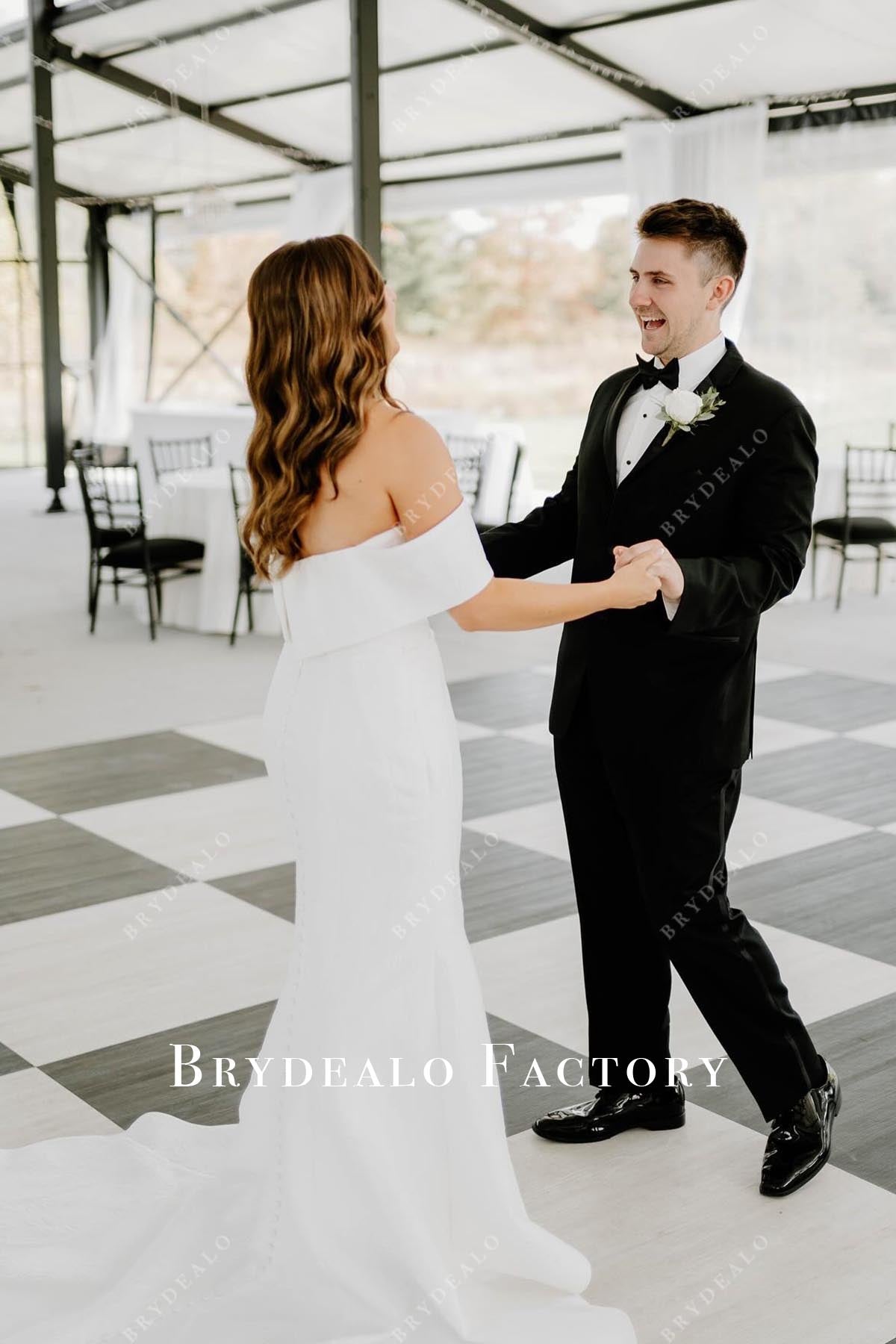 off shoulder open back wedding dress