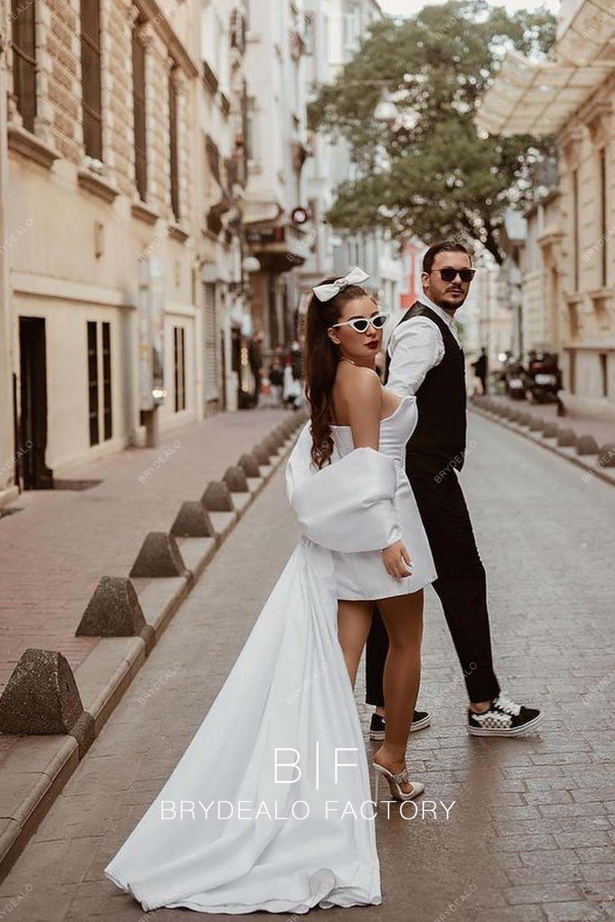 Custom Removable Off Shoulder Informal Wedding Dress