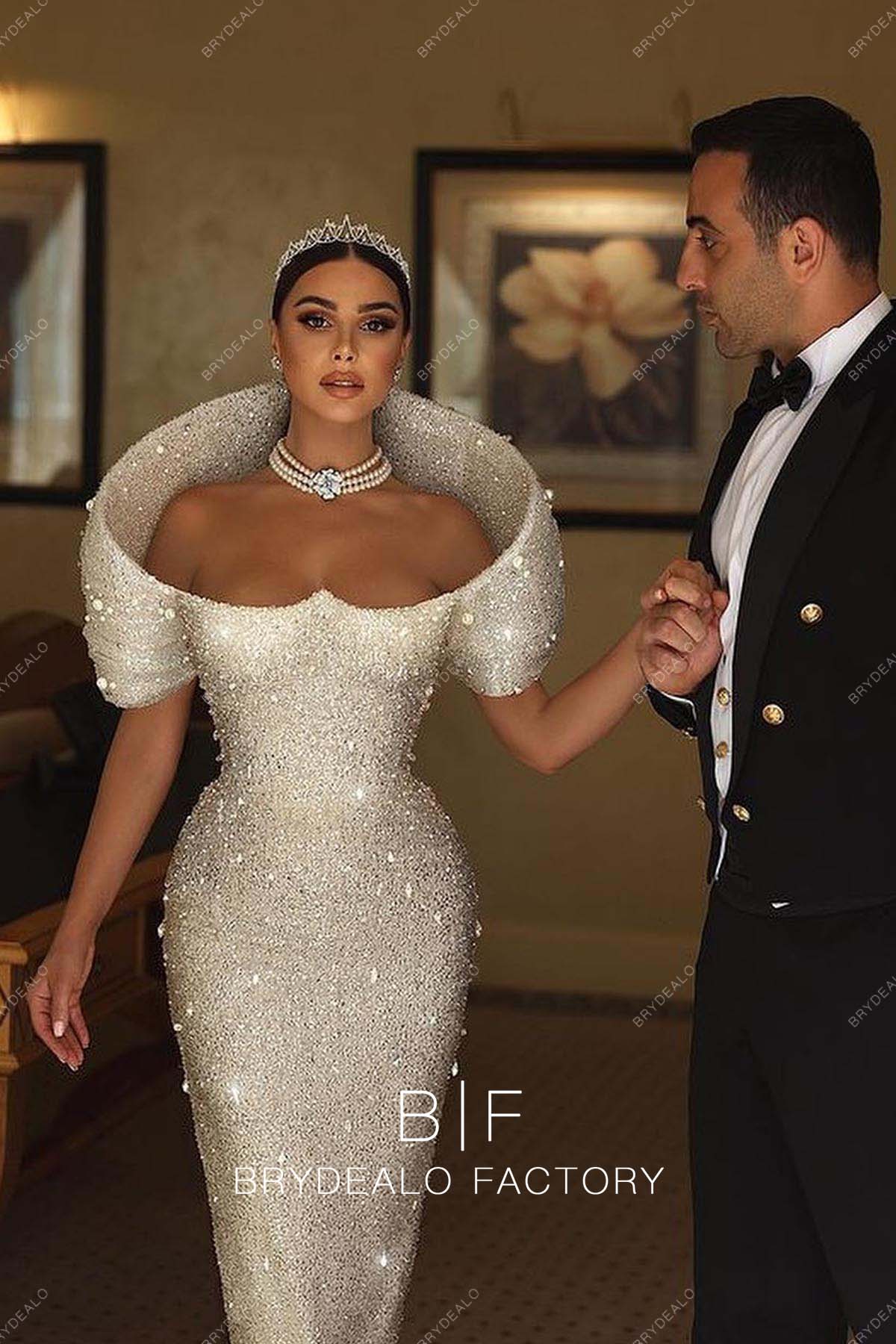 luxury beading retro off shoulder bridal gown