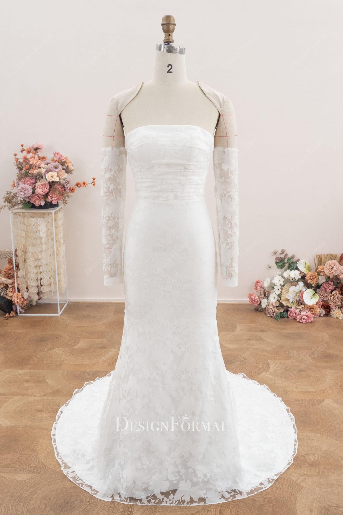 off shoulder straight across wedding dress
