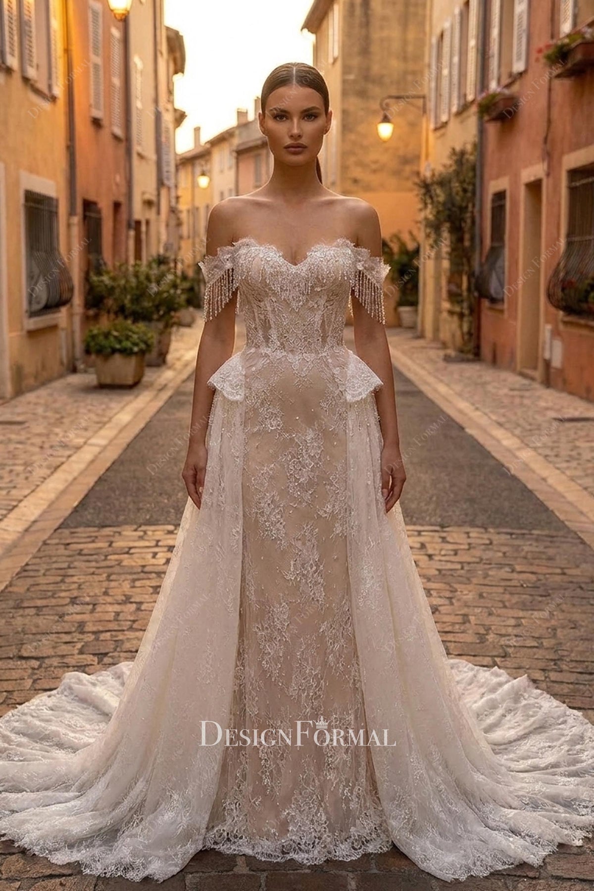 Modern Luxury Lace Crystal Tassel Mermaid Wedding Dress
