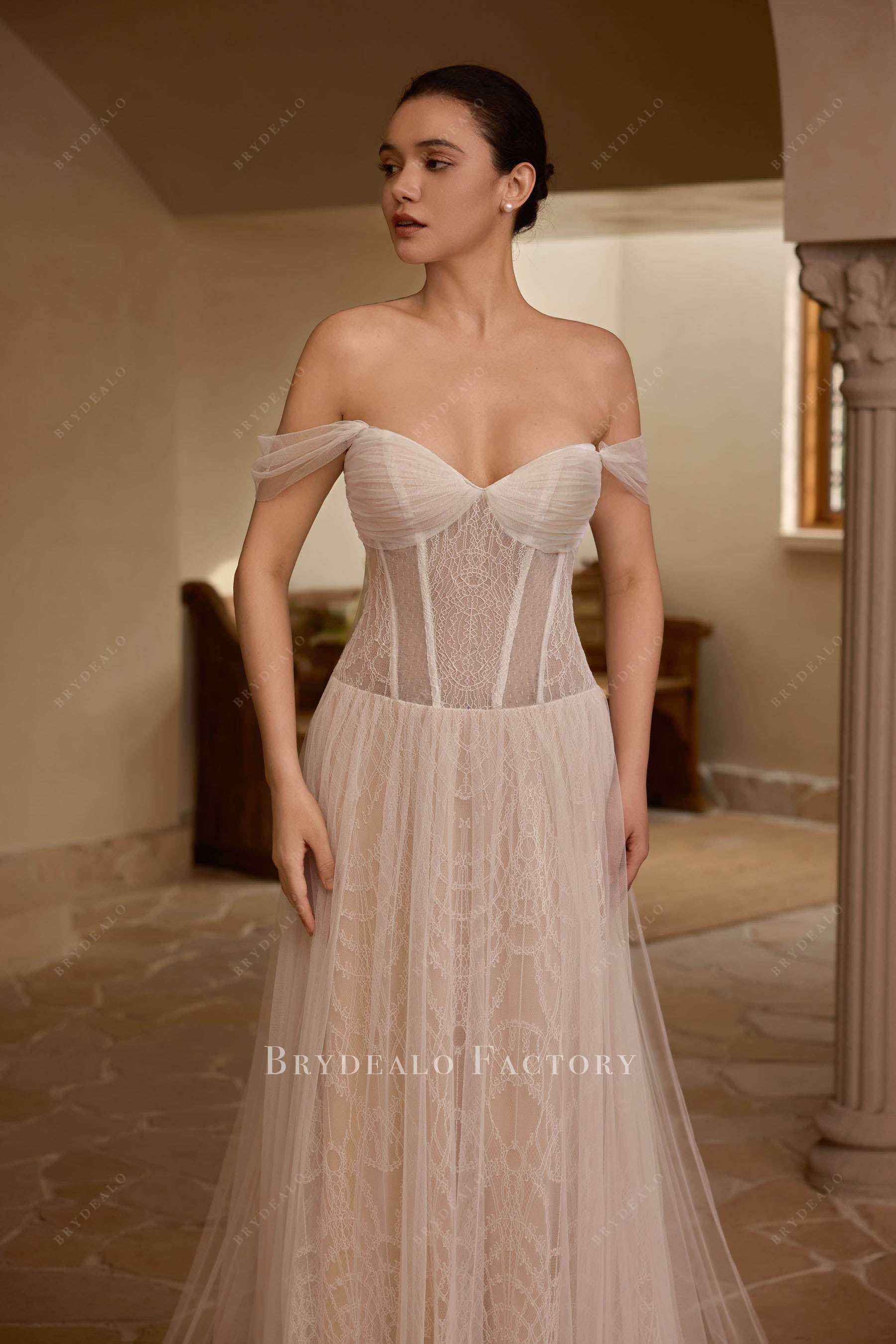 off shoulder sweetheart neck wedding dress