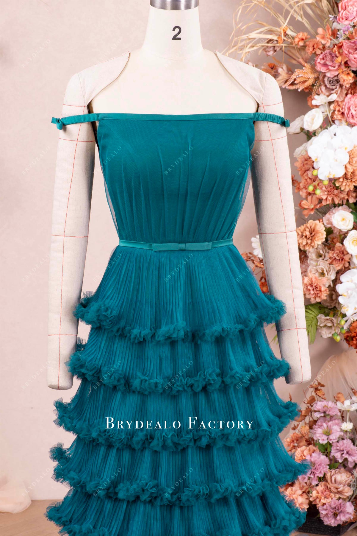 Off-the-Shoulder Ruffle Bodycon Floor-Length Dress Peacock main image 1