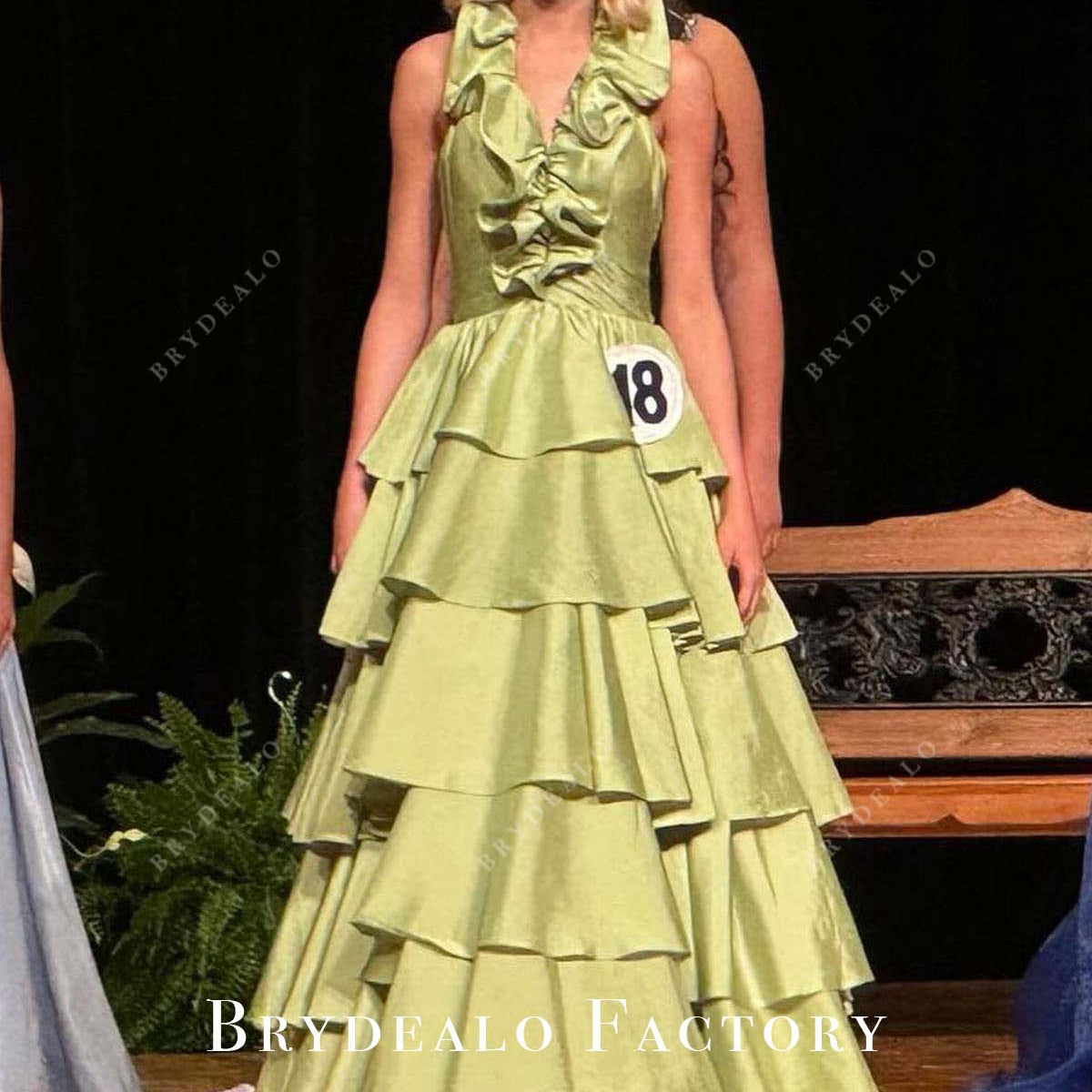 Homecoming Dress | Olive Green Halter Layered A-Line Formal Gown Homecoming Dress | Olive Green Halter Layered A-Line Formal Gown