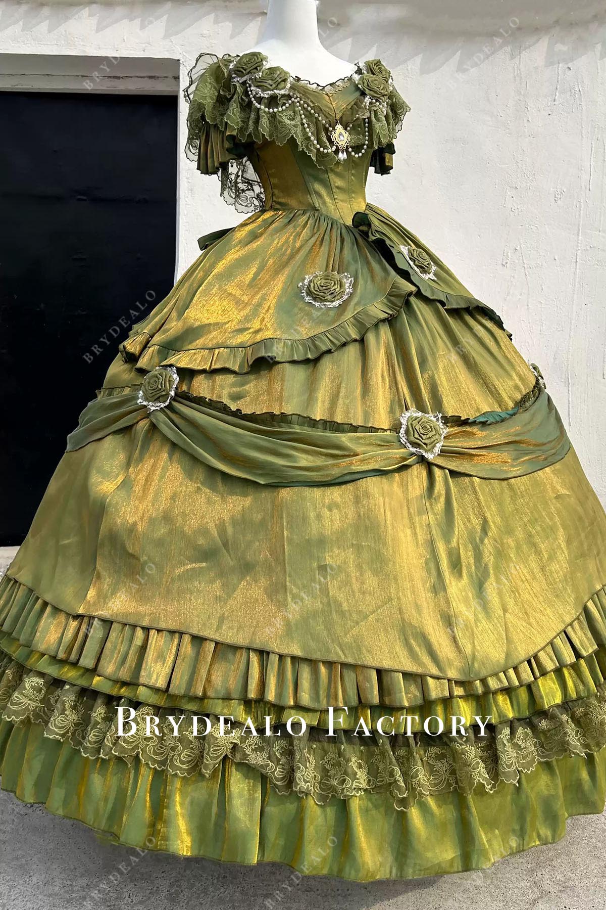 olive green short sleeves puffy lolita dress