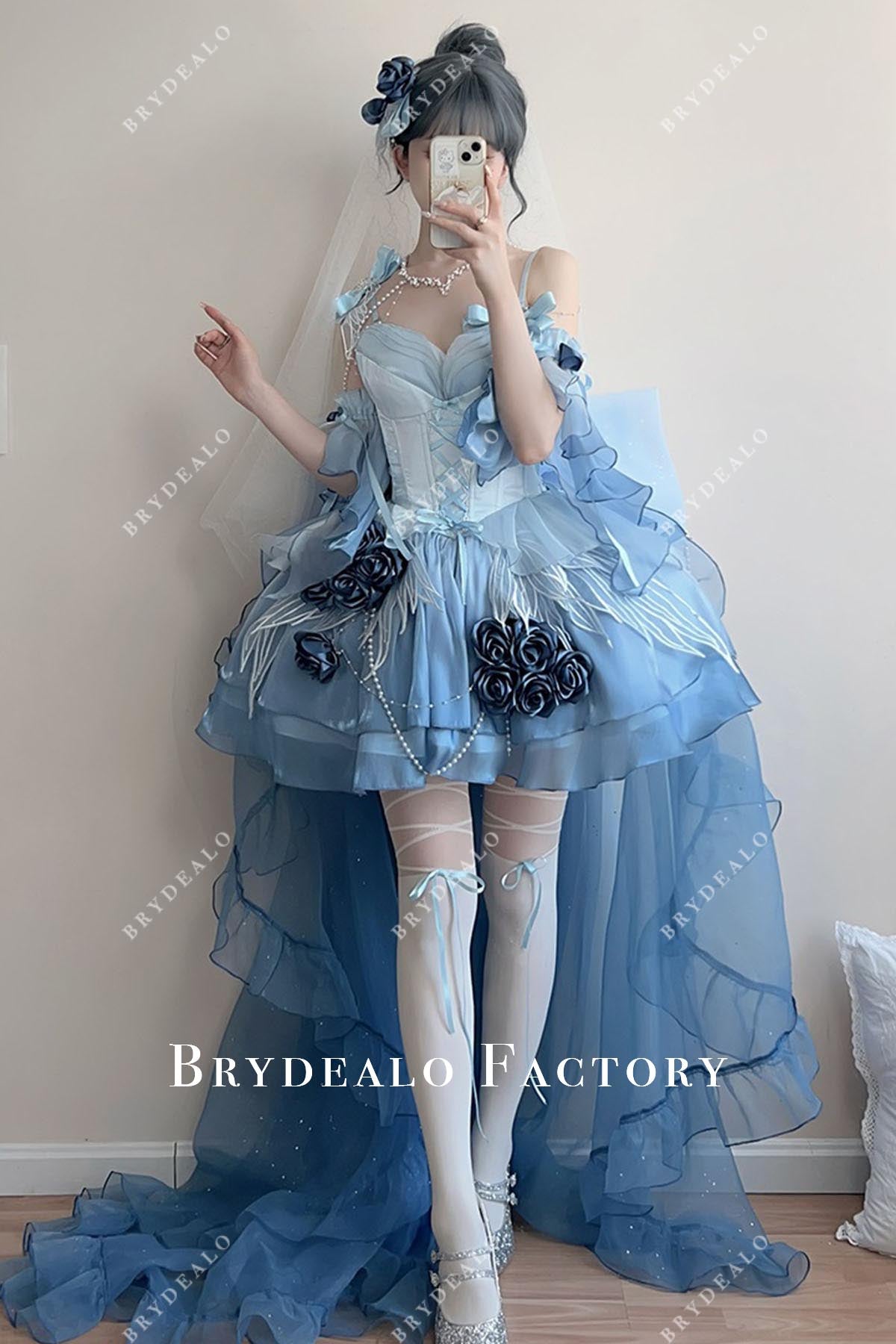 ombre blue panel train lolita dress