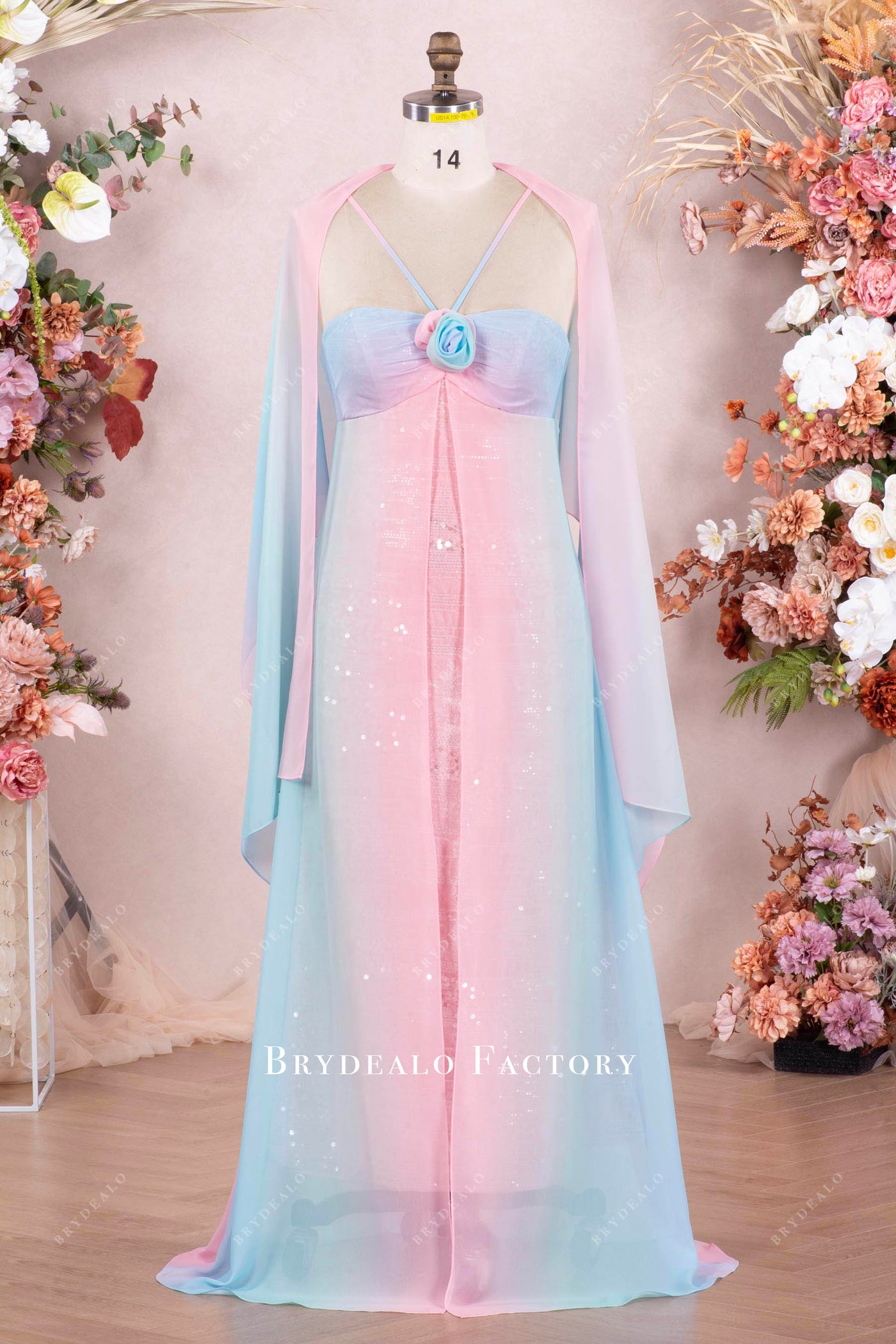 Fairy Ombre Chiffon Shawl Halter Neck Bridesmaid Dress