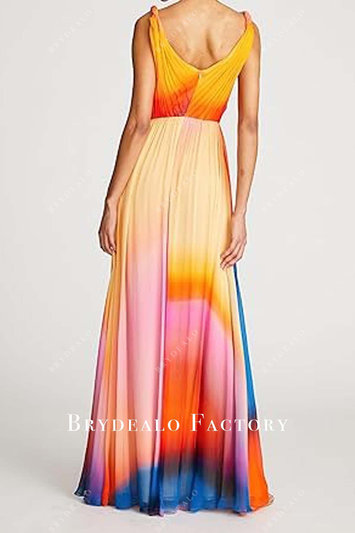 open V-back ombre chiffon floor length formal prom gown