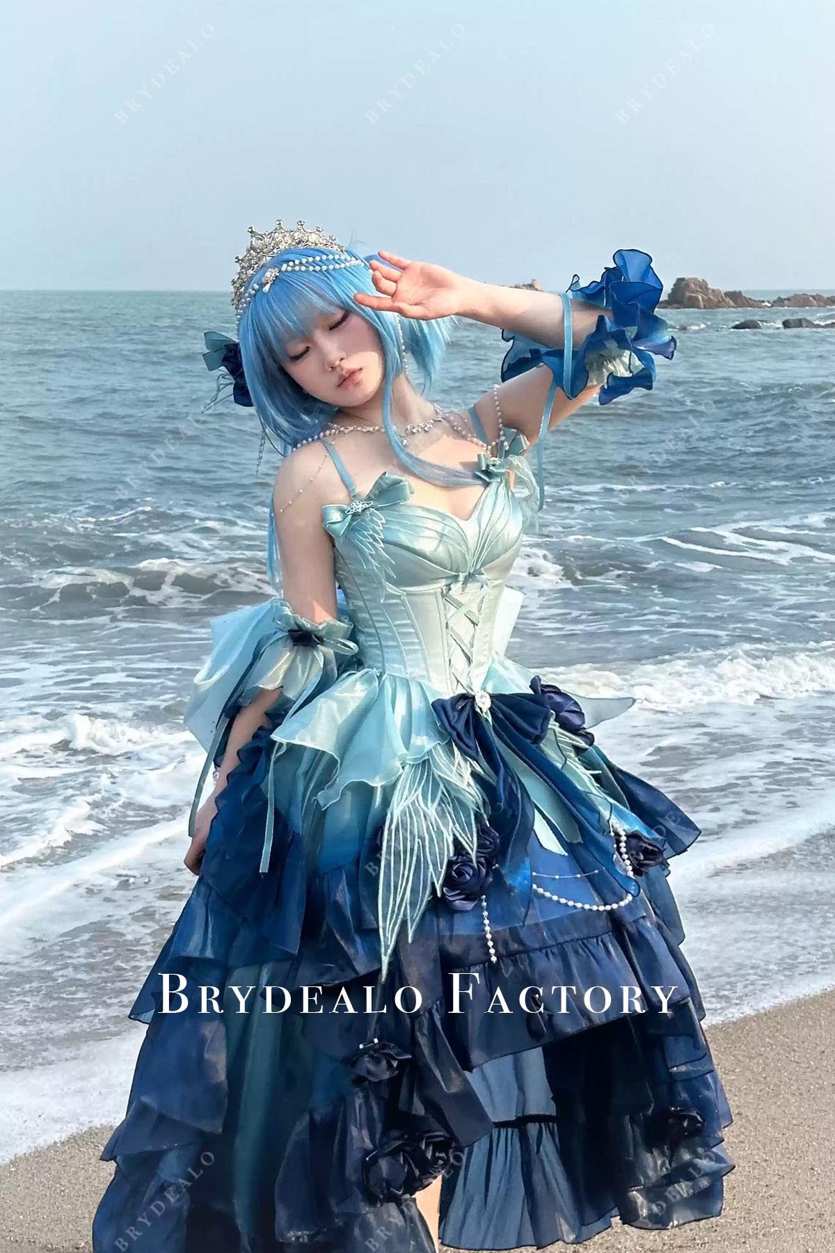 ombre ink blue sweetheart neck lolita dress