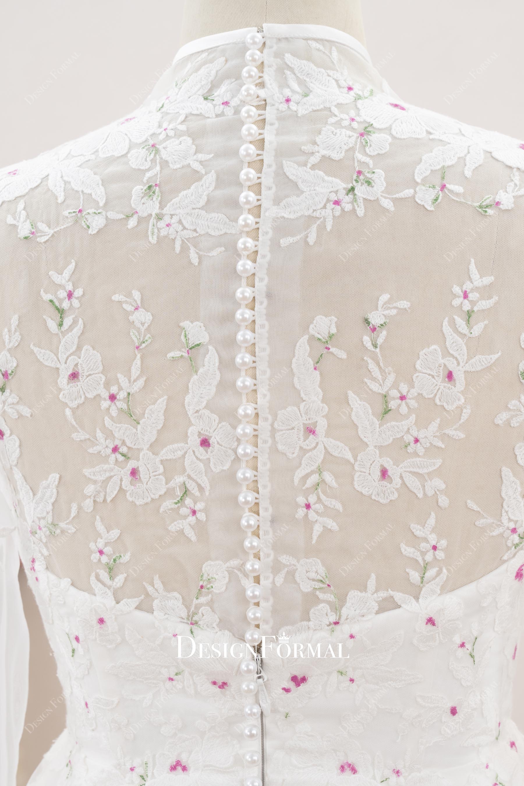 ombre lace buttons illusion back wedding dress