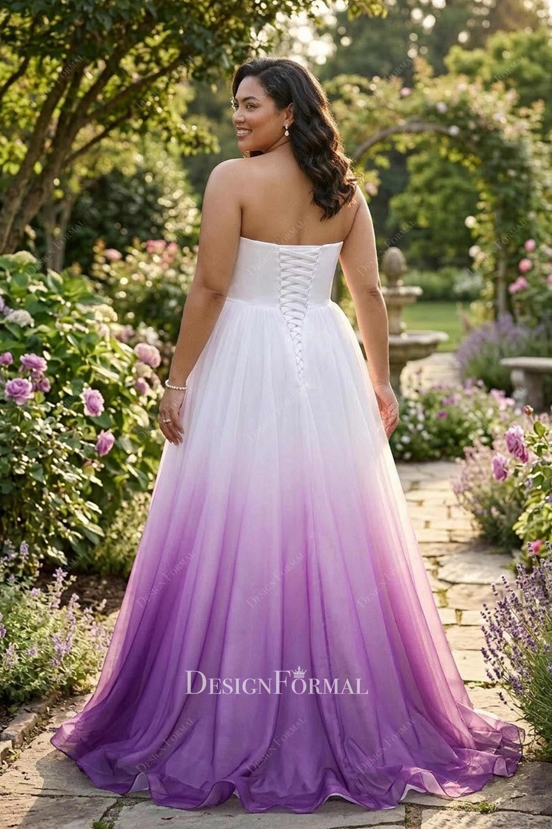 ombre organza strapless bridal a line dress