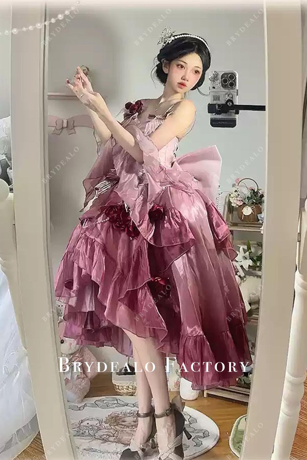 ombre plum high to low short lolita dress