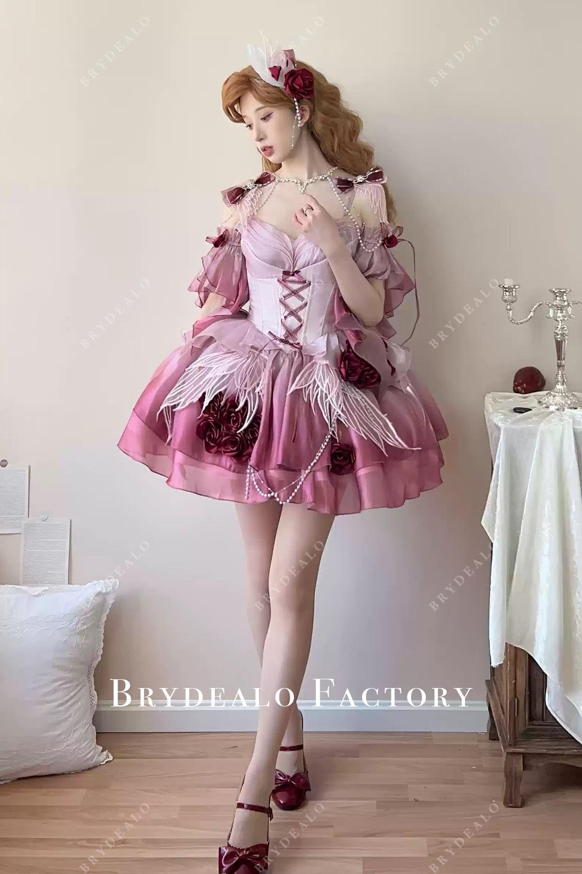 ombre plum puffy short lolita dress