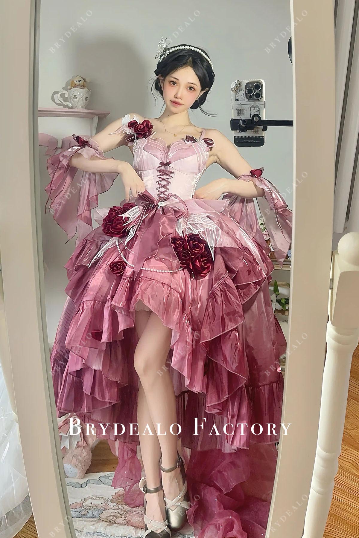 ombre plum thin straps puffy lolita dress