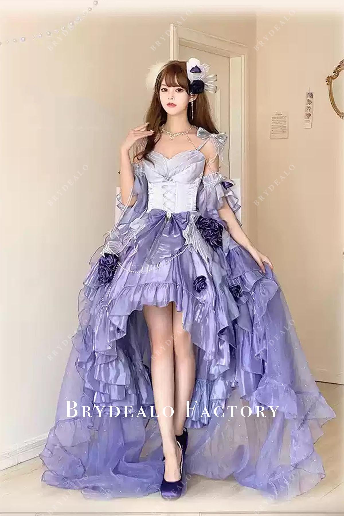 ombre tahiti high to low panel train lolita dress