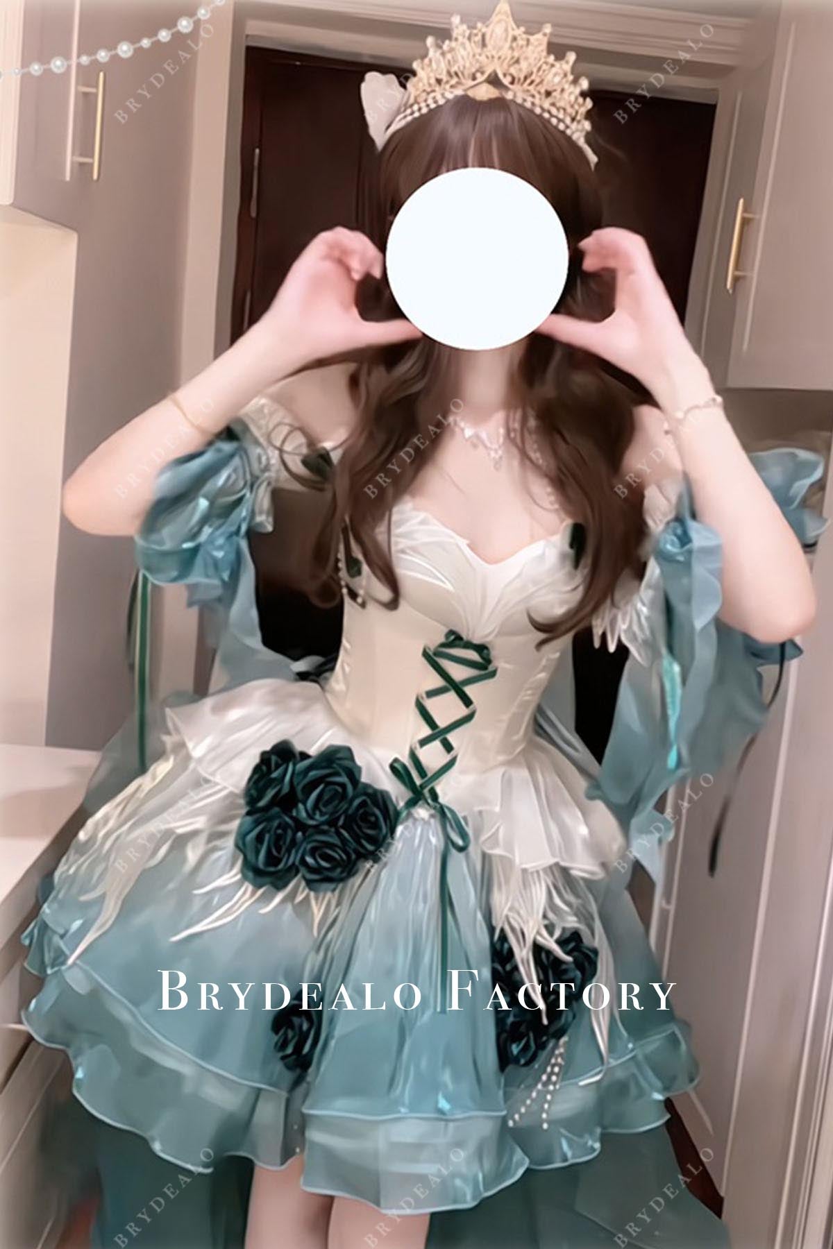 ombre teal blue puffy short lolita dress