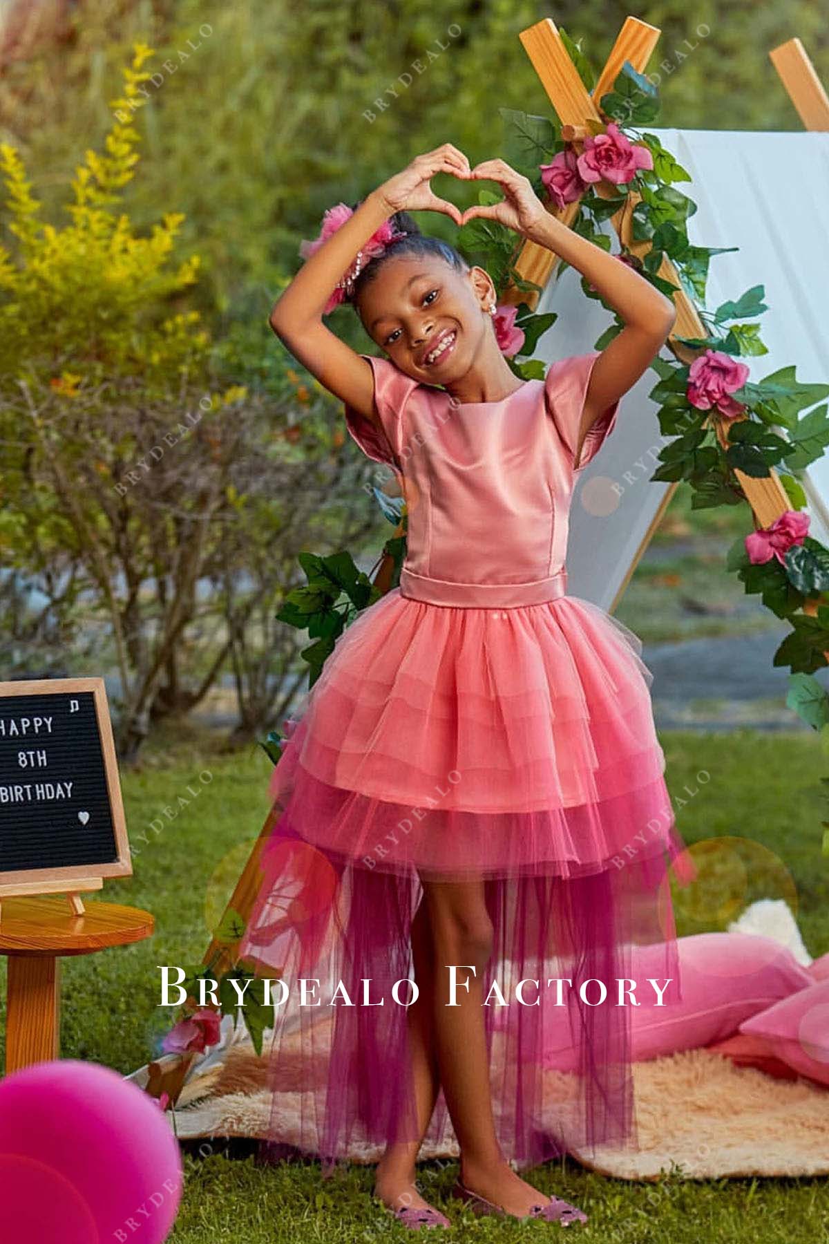 ombre tulle high-low little girl birthday dress