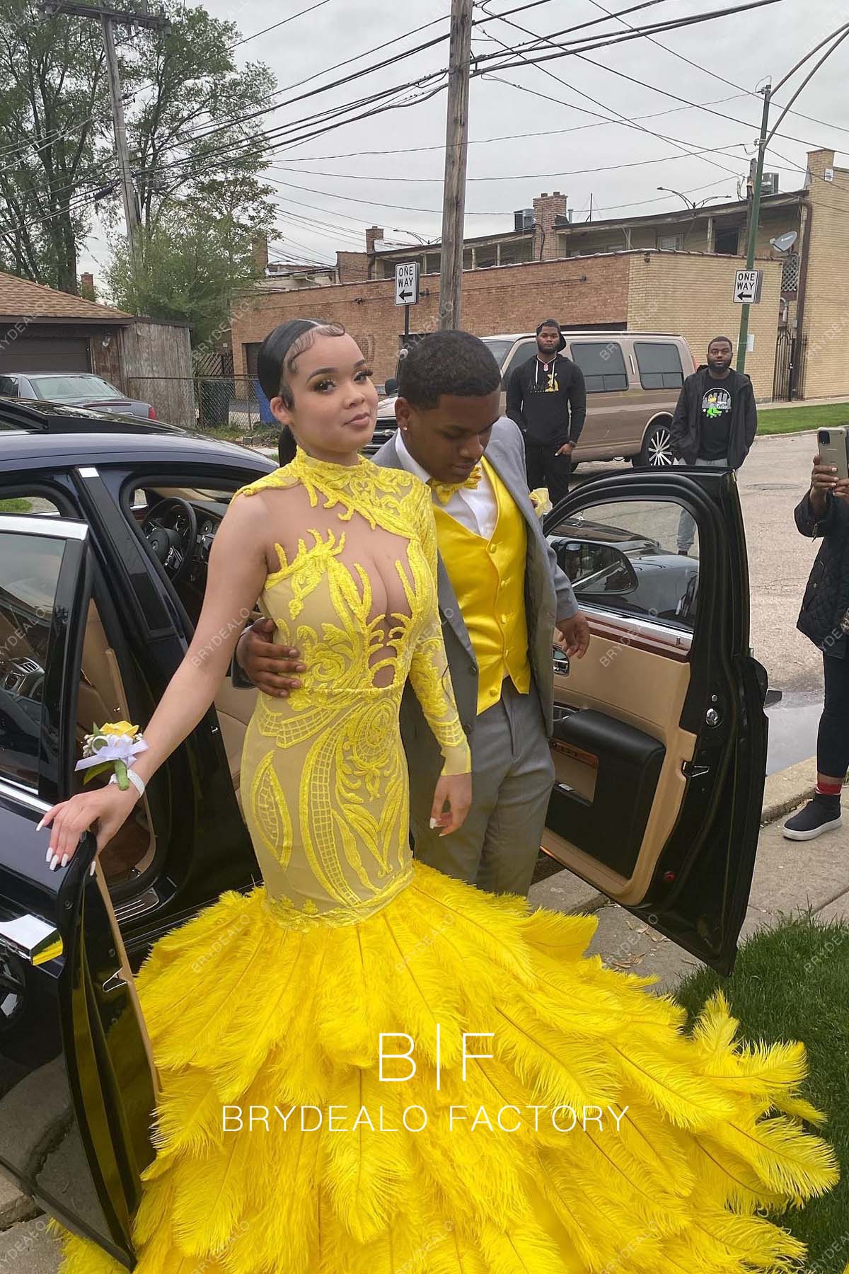 Yellow Feather Prom Dress